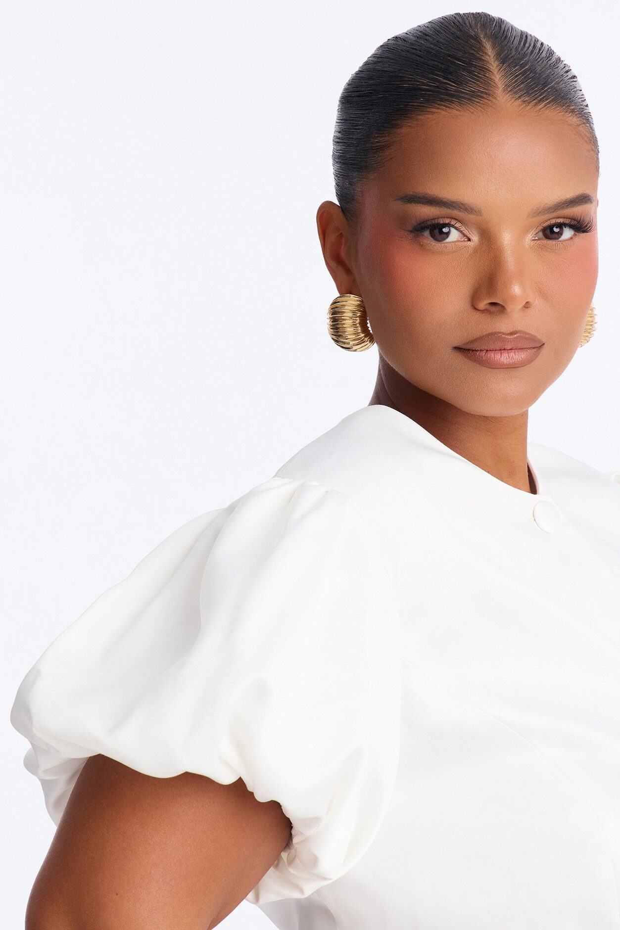 High Class Habits Bubble Satin Top - Ivory