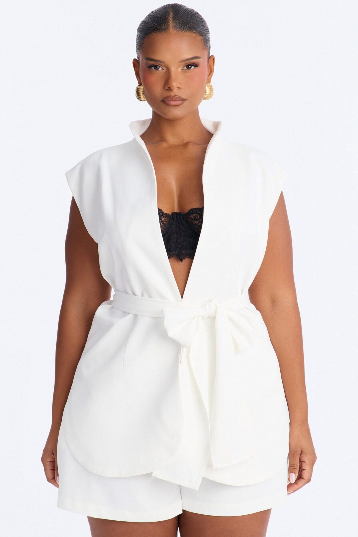 Aspen Belted Crepe Short Set - Ivory
