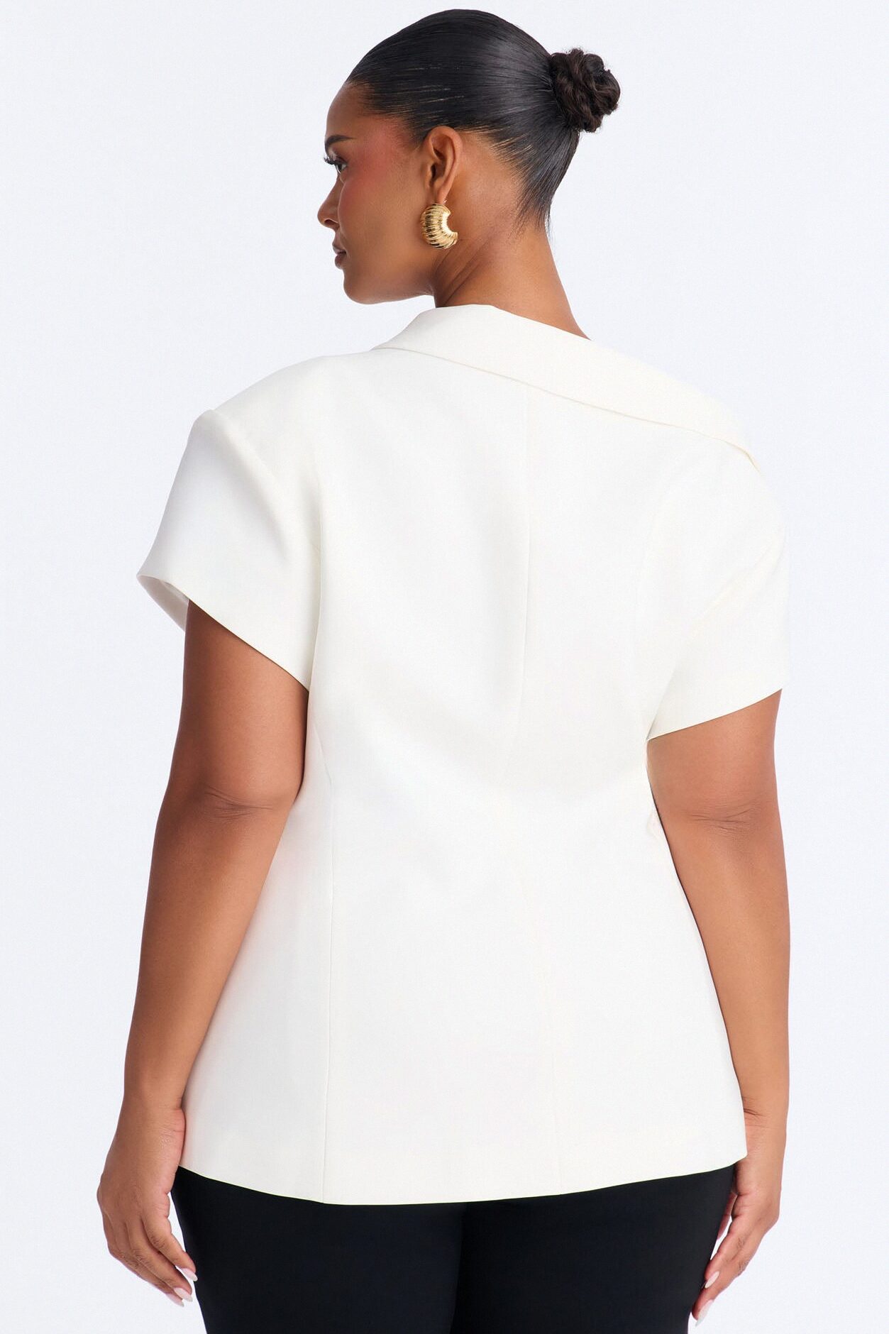 Valerie Asymmetrical Neckline Short Sleeve Blazer - White
