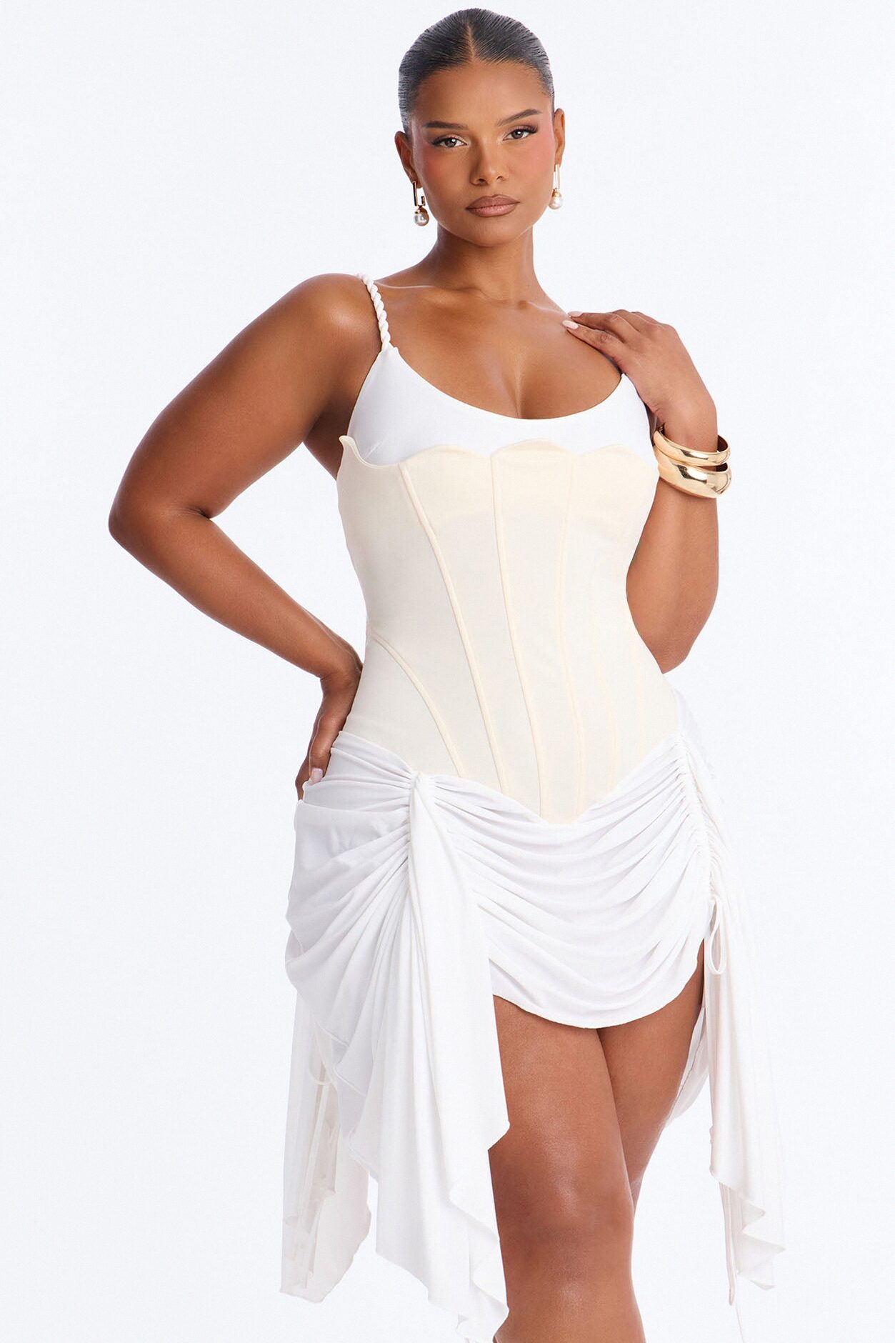 Karina Corset Waist Micro Mini Dress - White/combo