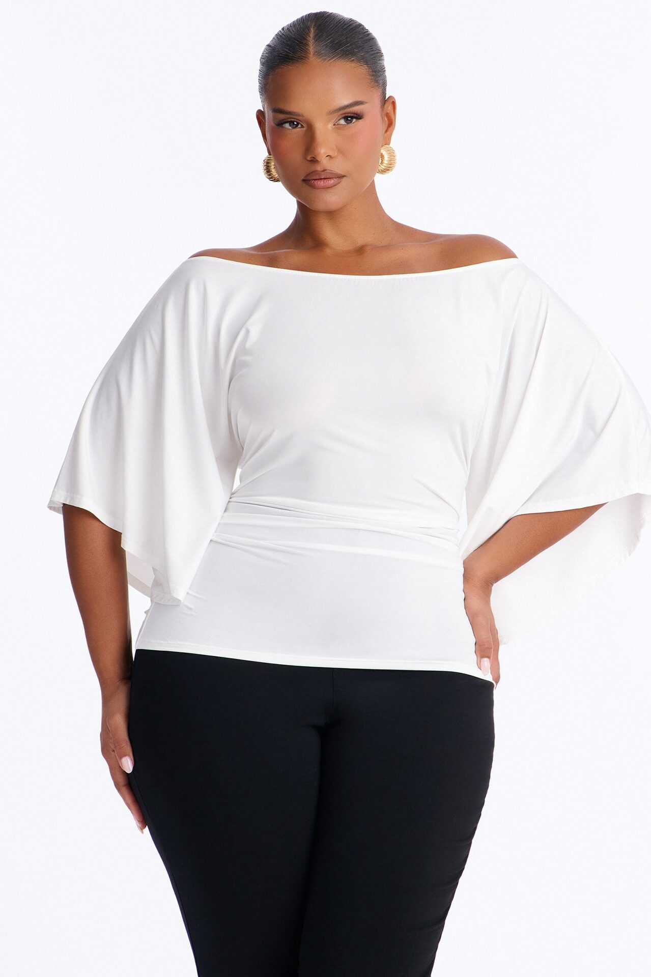 Cierra Cinched Waist Short Sleeve Top - White