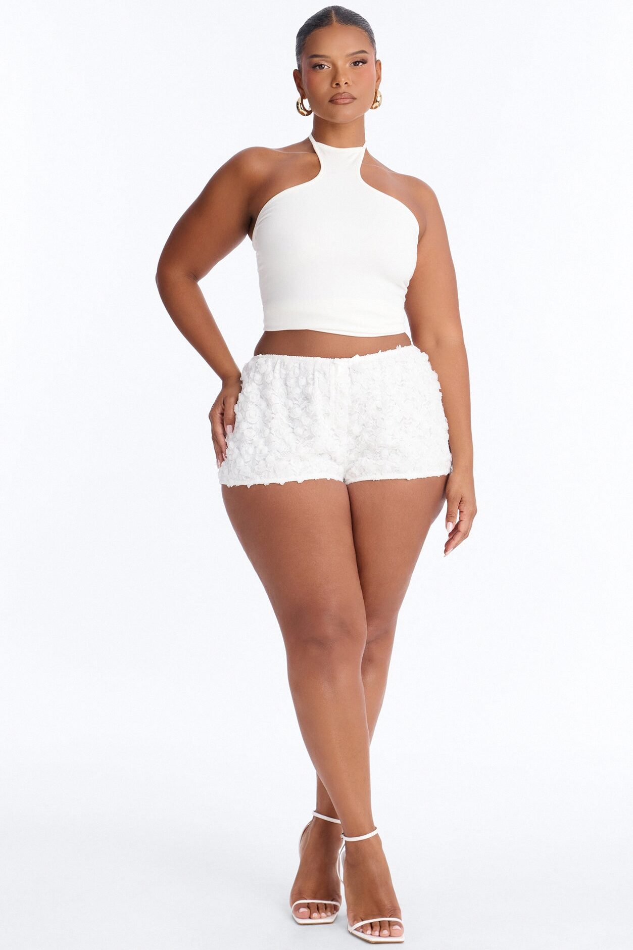 Camille Low Rise Rosette Bubble Hem Micro Short - Ivory