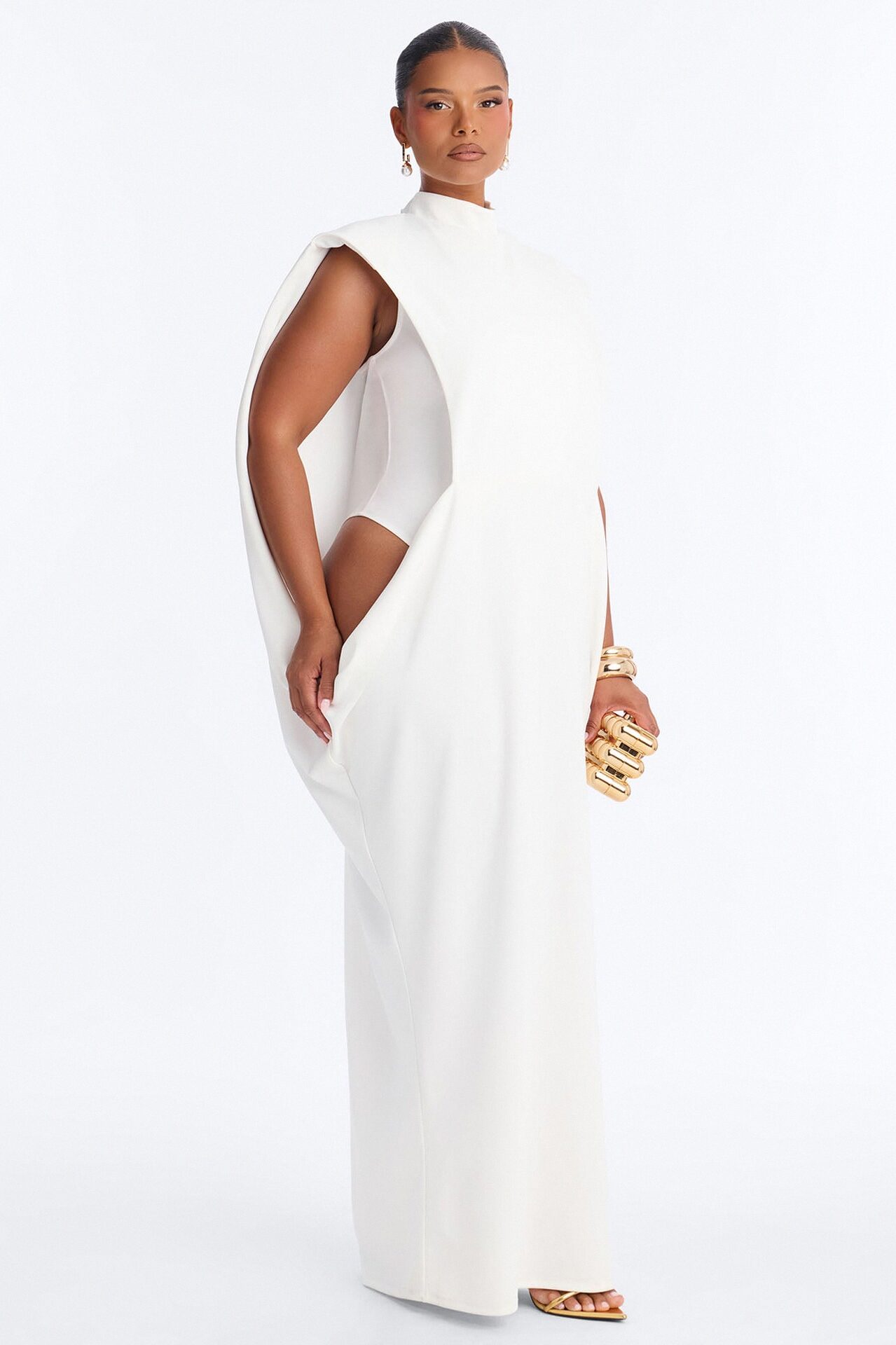 She Is Mother Sleeveless Crepe Knit Maxi Dress - White