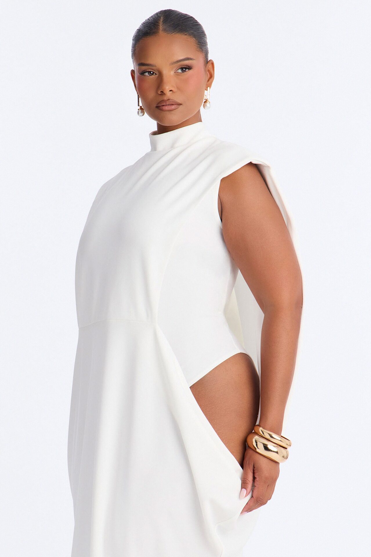 She Is Mother Sleeveless Crepe Knit Maxi Dress - White