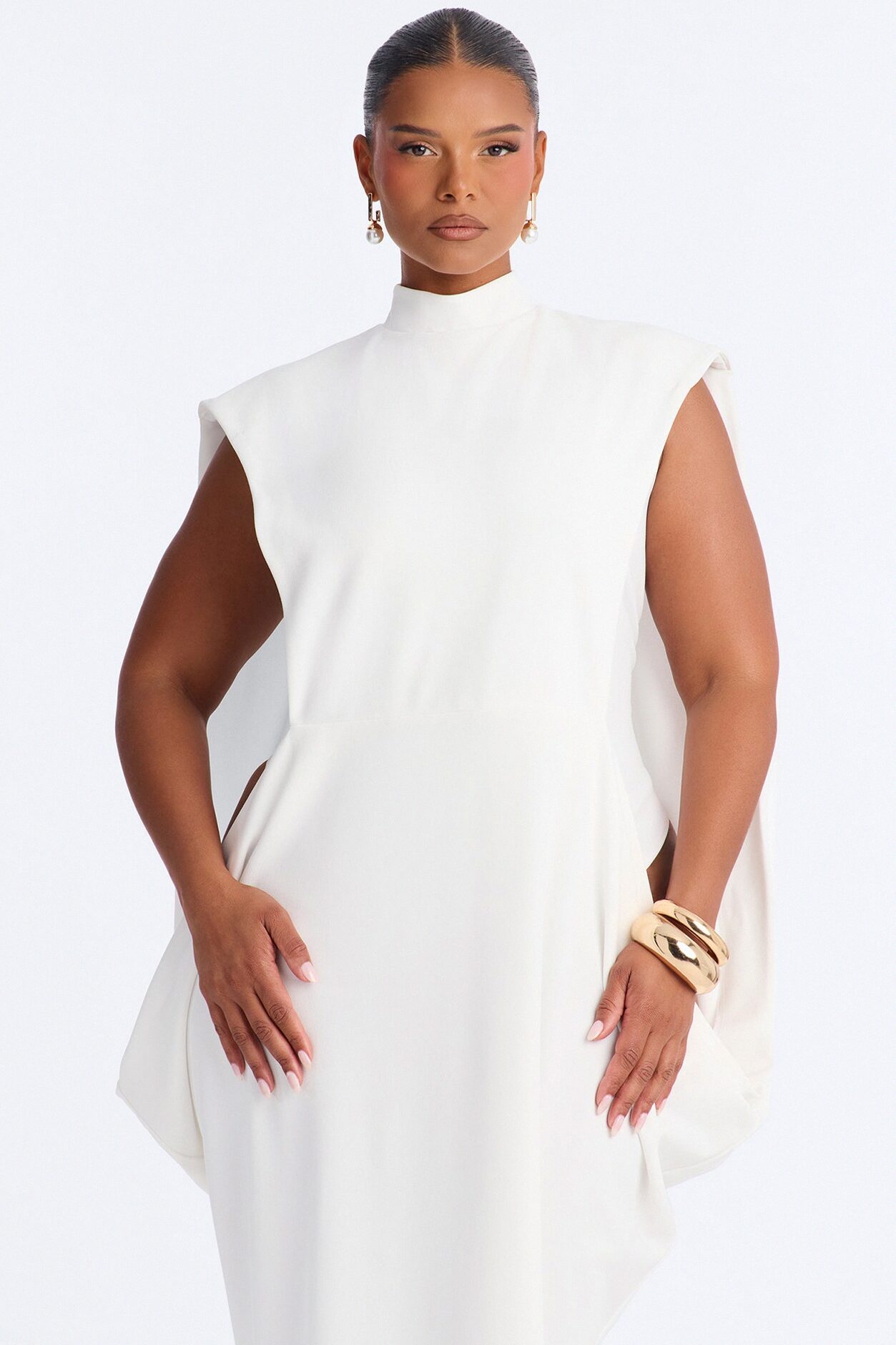 She Is Mother Sleeveless Crepe Knit Maxi Dress - White