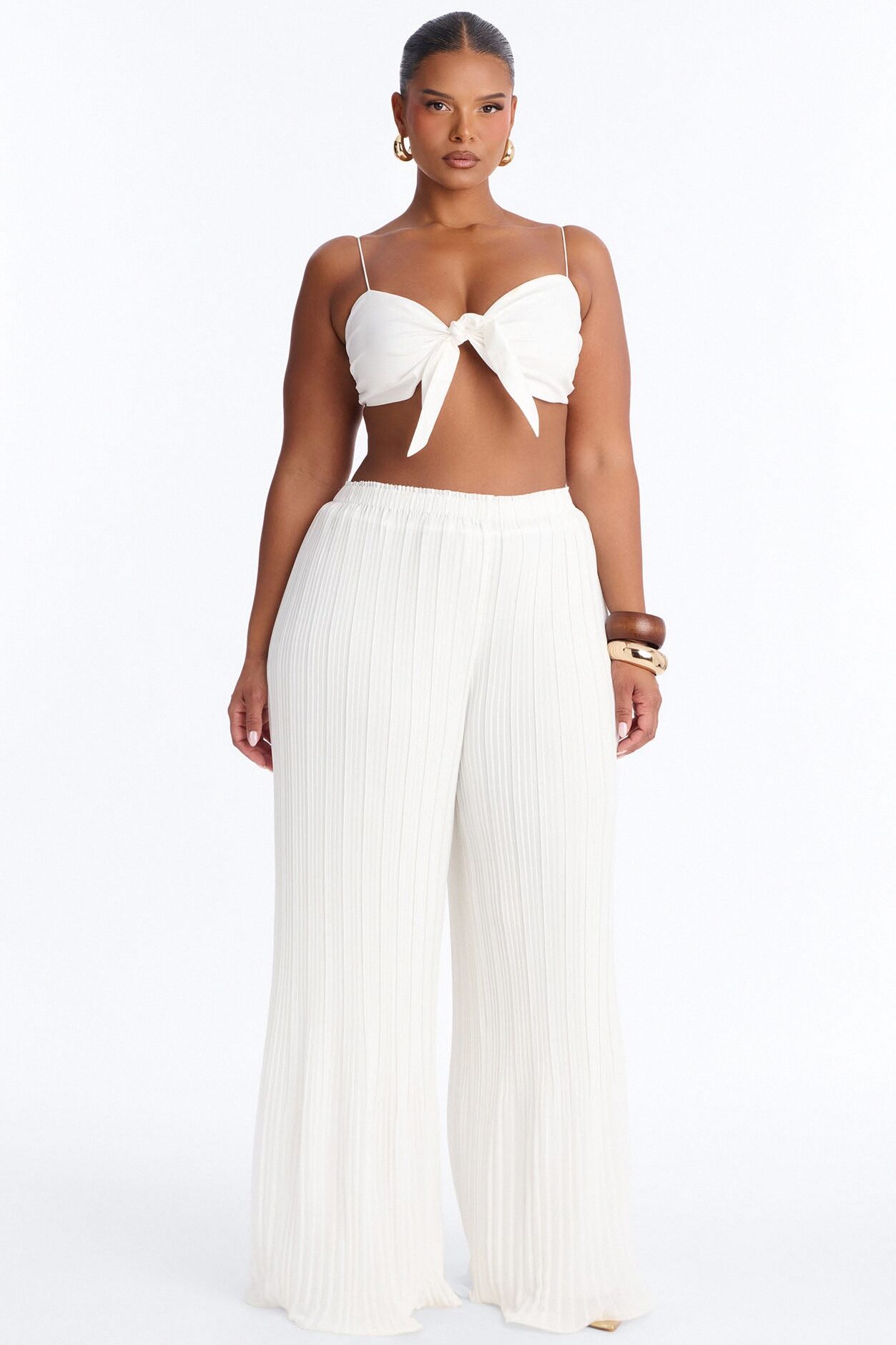 Jessica Plisse Wide Leg Elasticated Pant - White