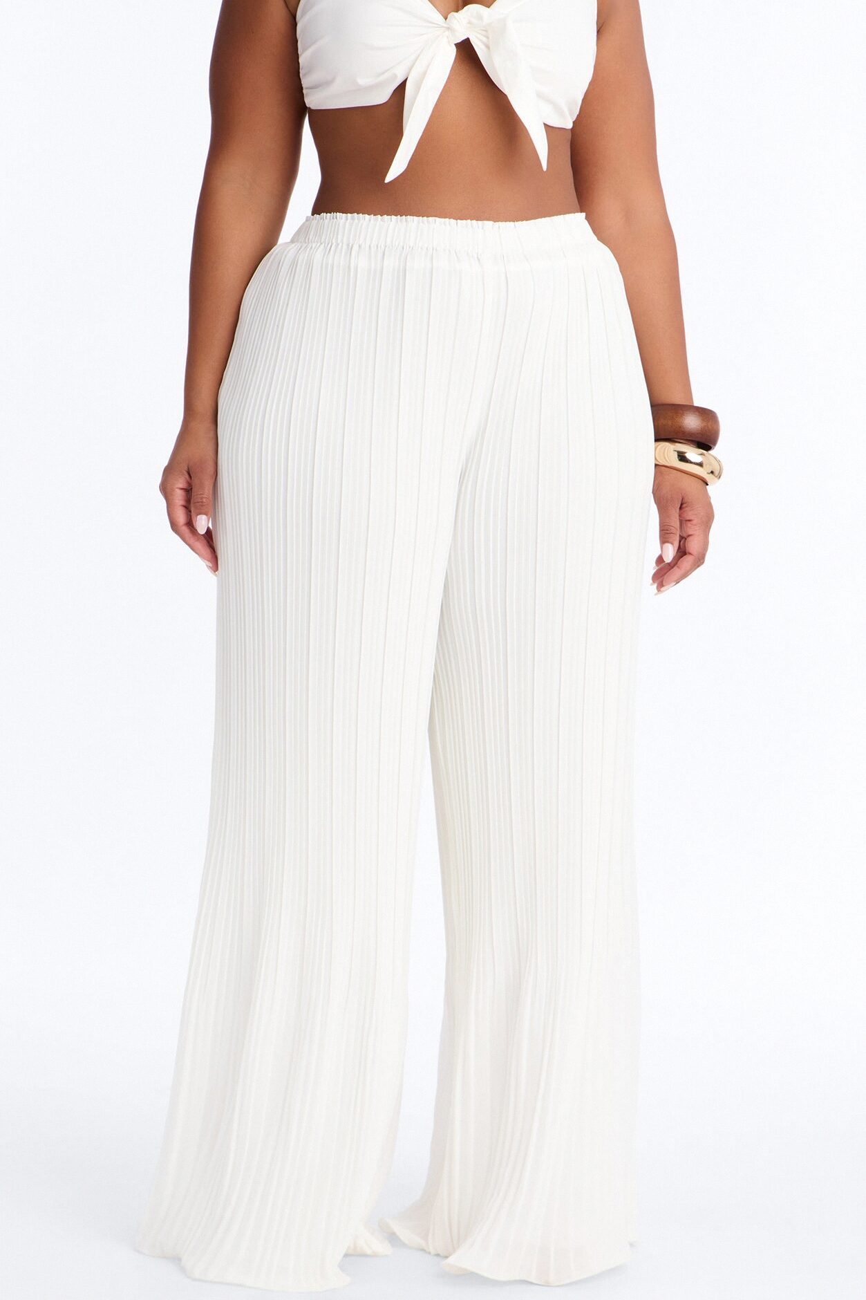 Jessica Plisse Wide Leg Elasticated Pant - White