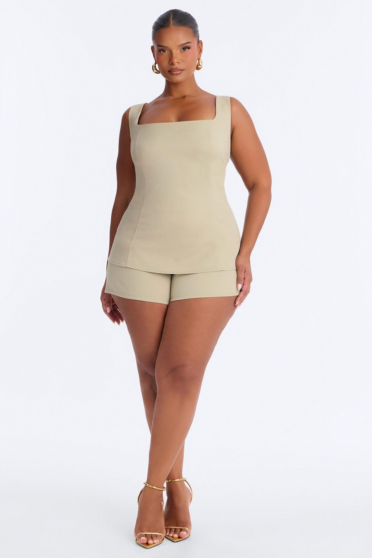 Isla Linen Sleeveless Romper - Olive