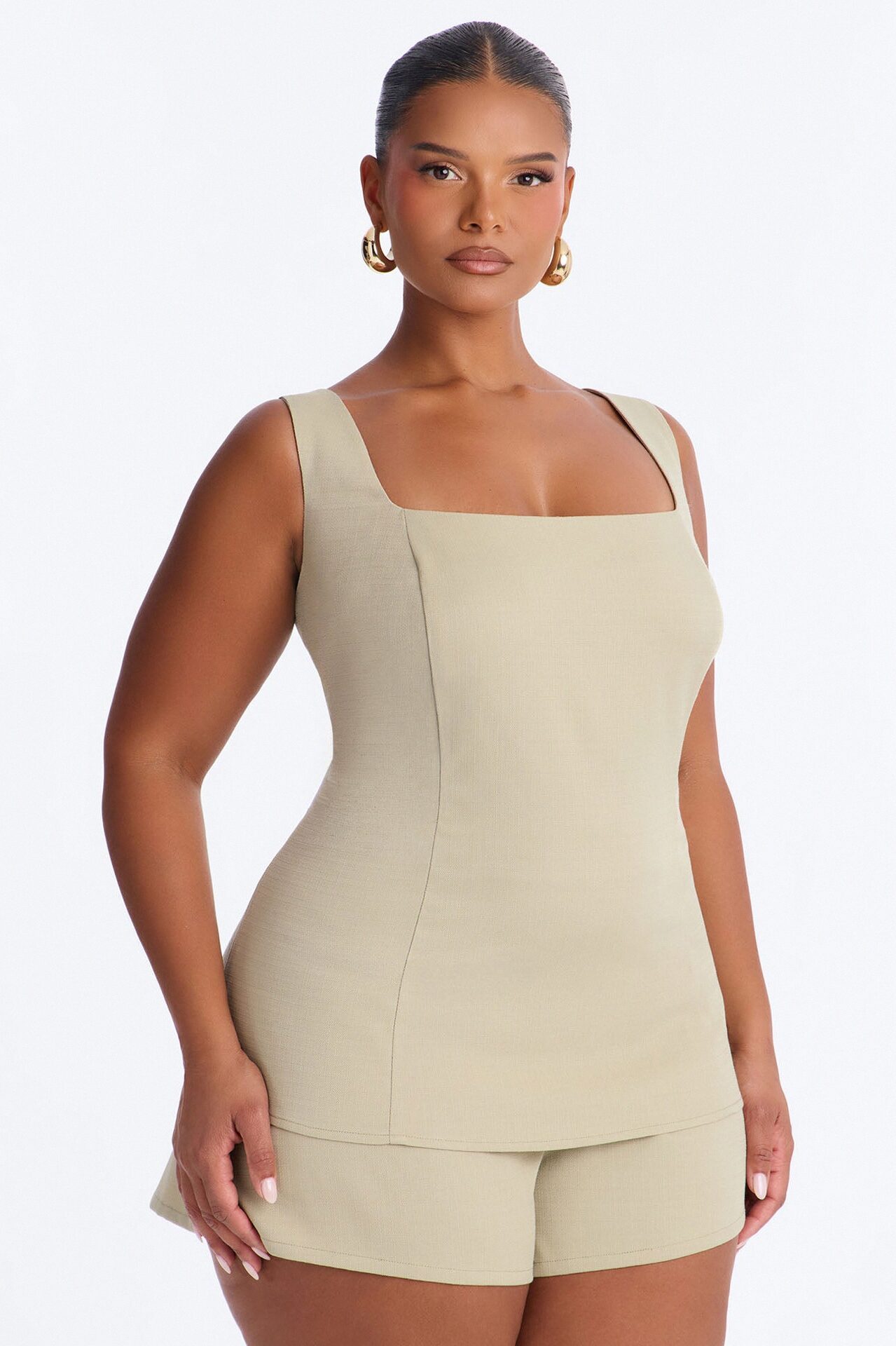 Isla Linen Sleeveless Romper - Olive