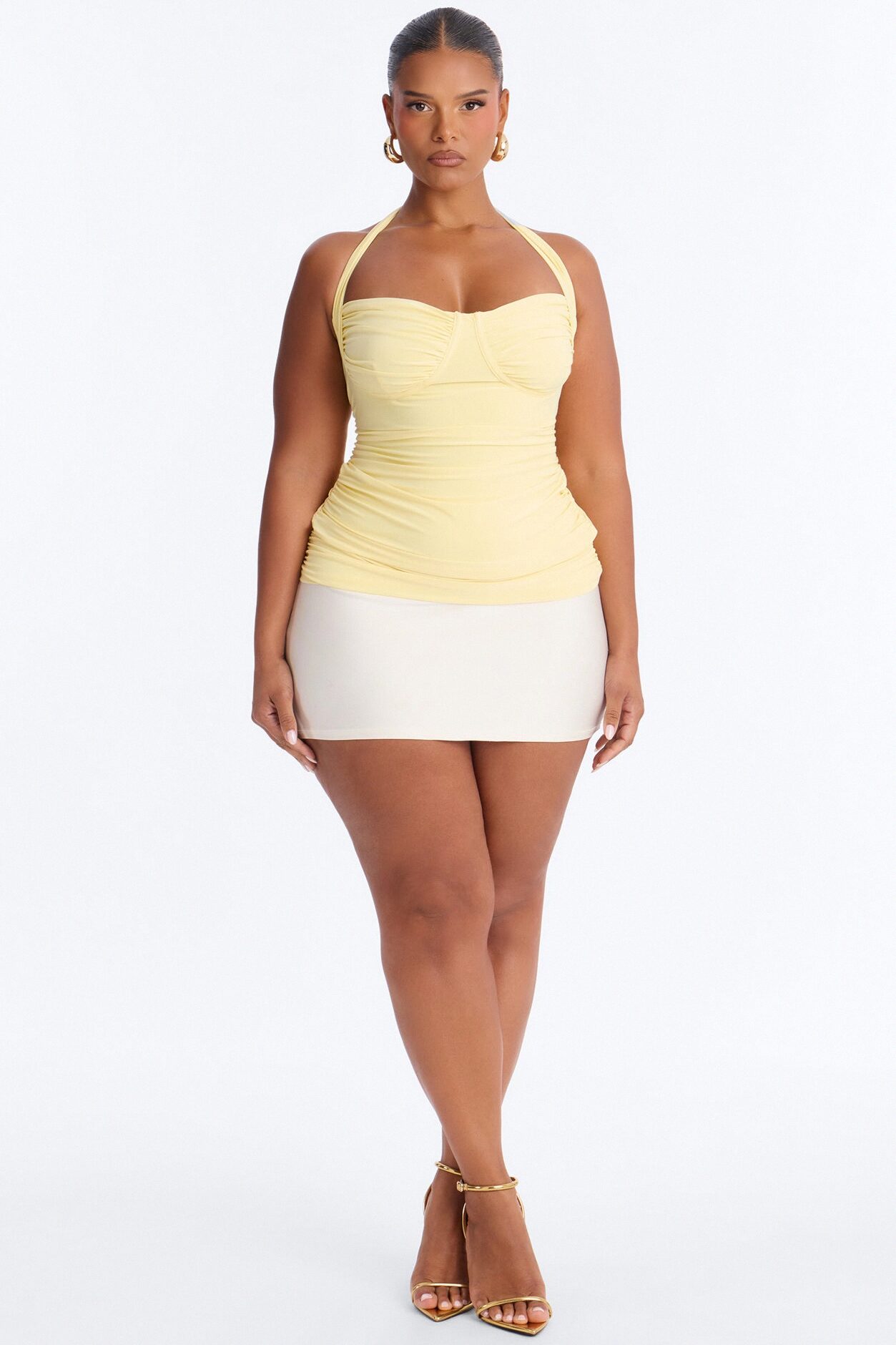 Just A Feeling Ruched Halter Top - Butter Yellow