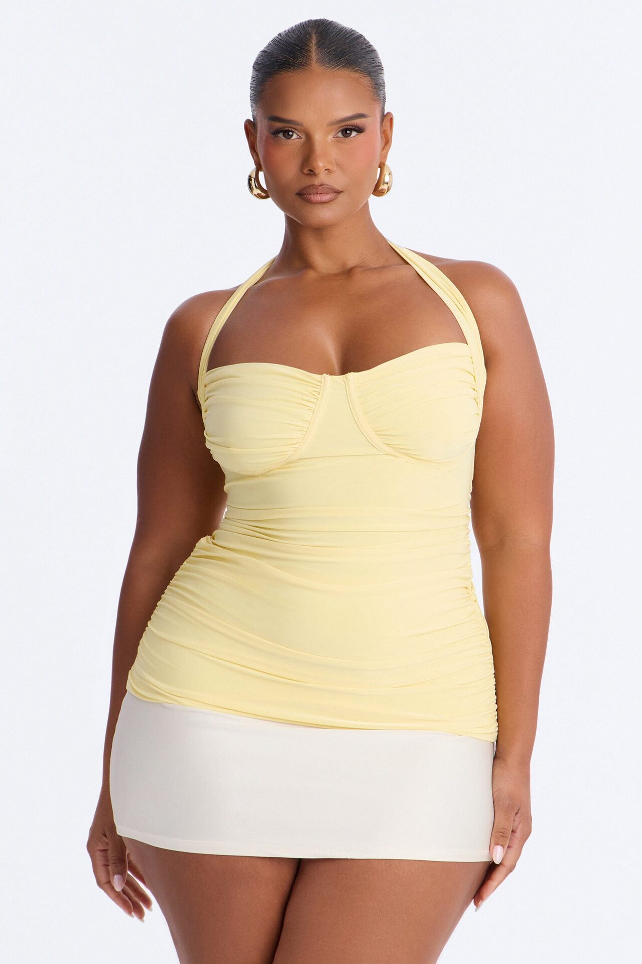 Just A Feeling Ruched Halter Top - Butter Yellow