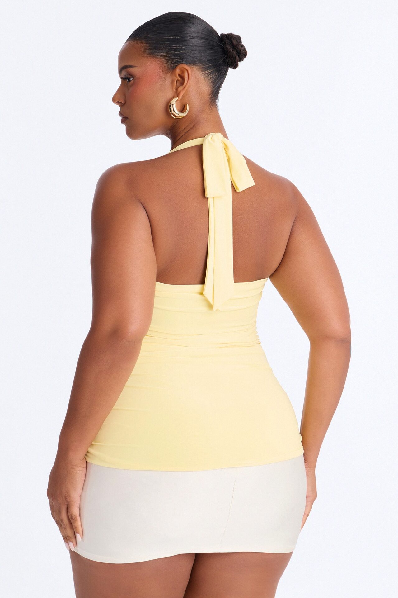 Just A Feeling Ruched Halter Top - Butter Yellow