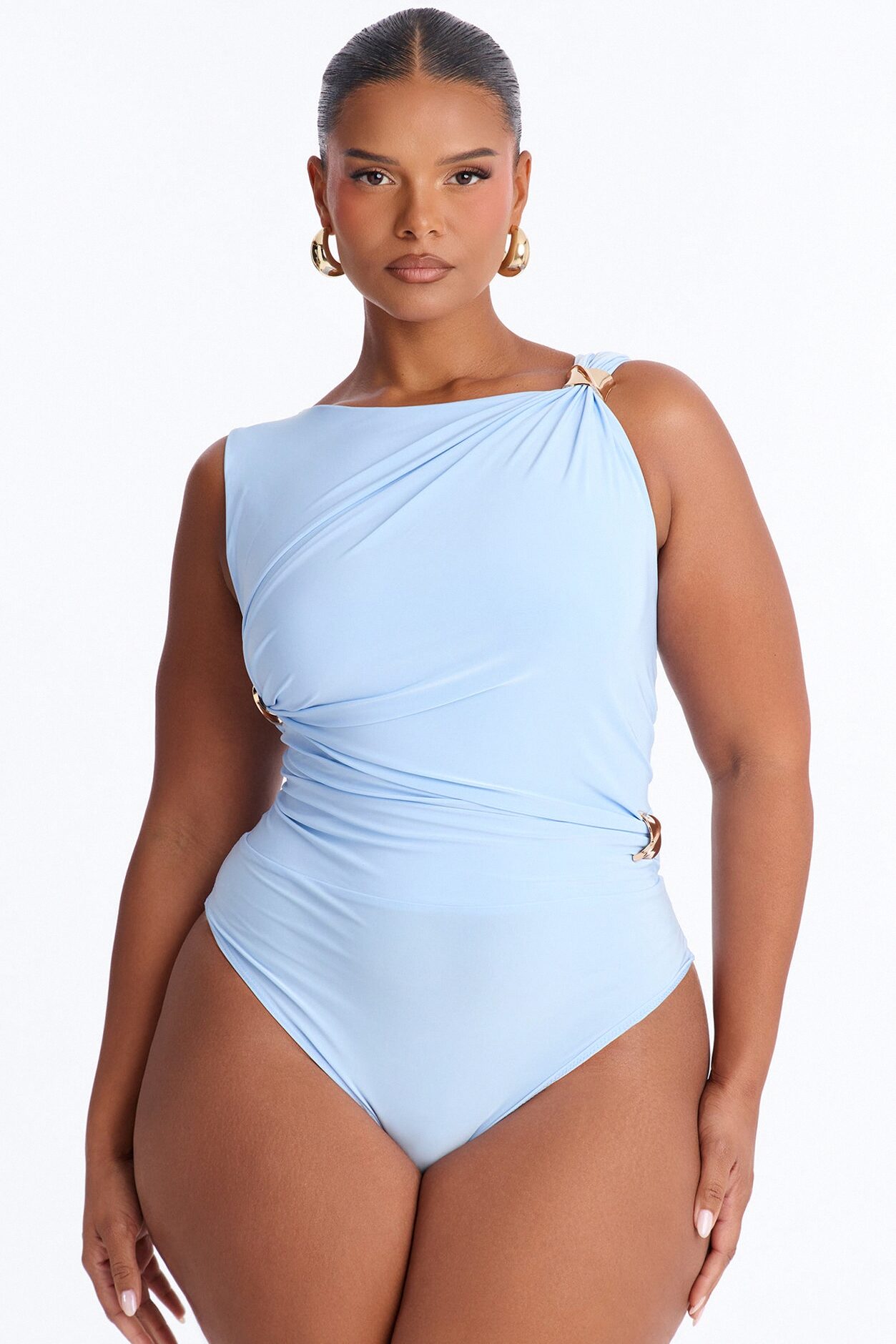 Portofino Waters Hardware Ruched Bodysuit - Blue
