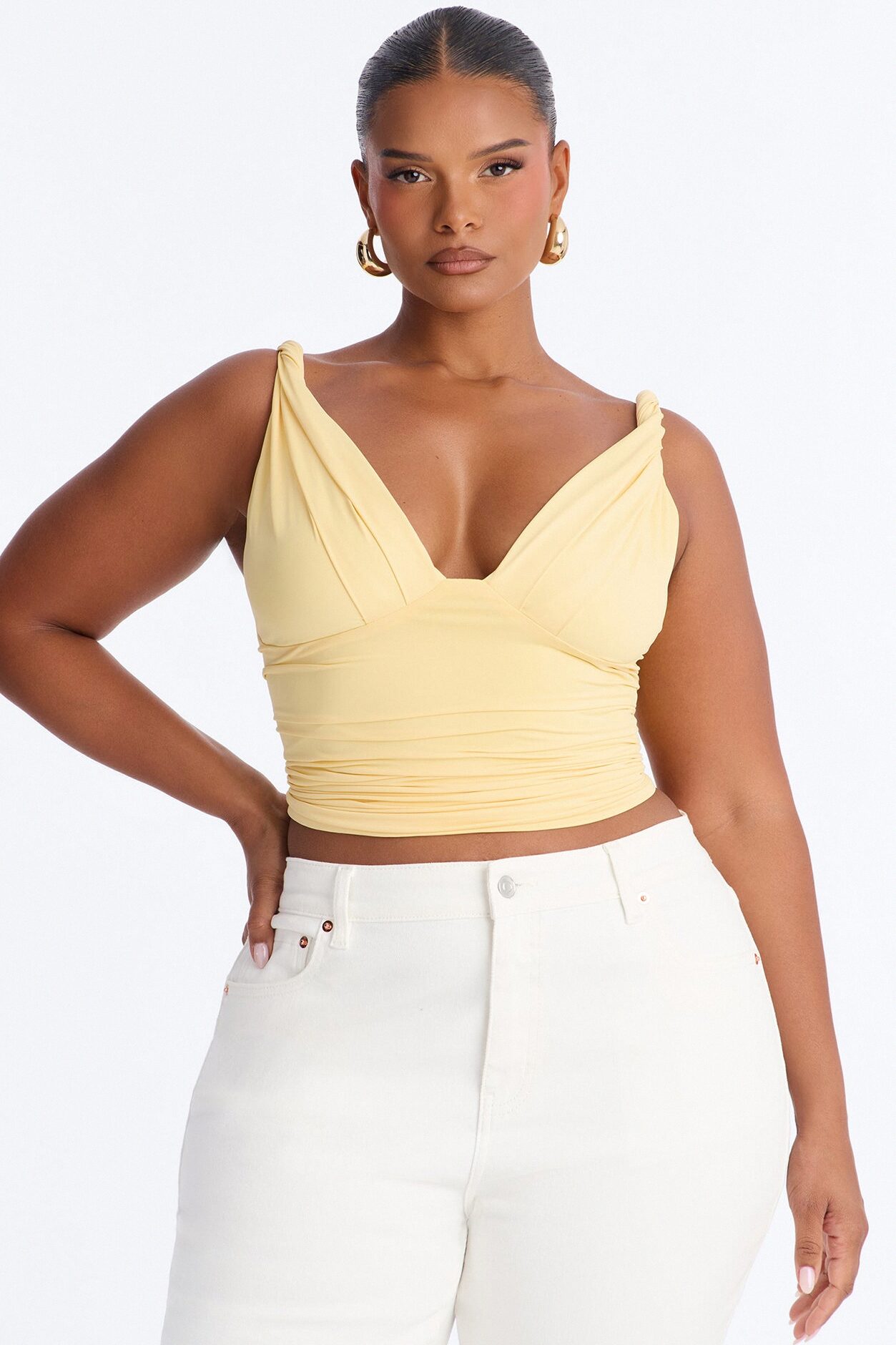 Sweetest Vibe Twist Ruched Tank Top - ButterYellow