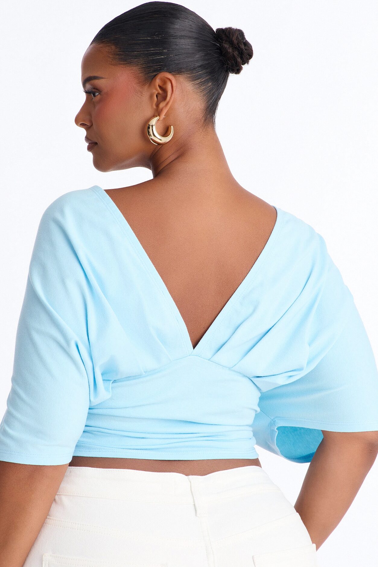 Taylor Cinched Waist Ruched Short Sleeve Top - Blue