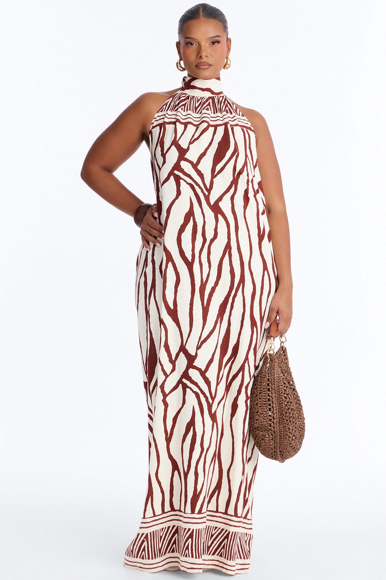 Jazlyn Printed Linen Maxi Dress - Brown/combo