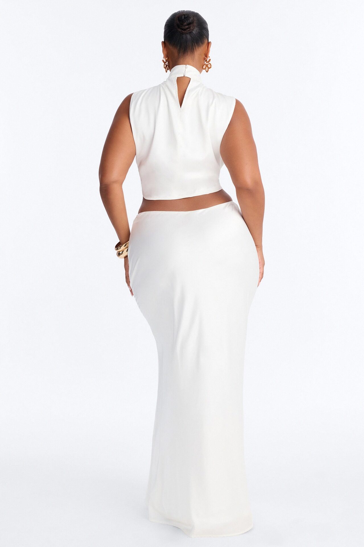 Serafina Satin Maxi Skirt Set - White