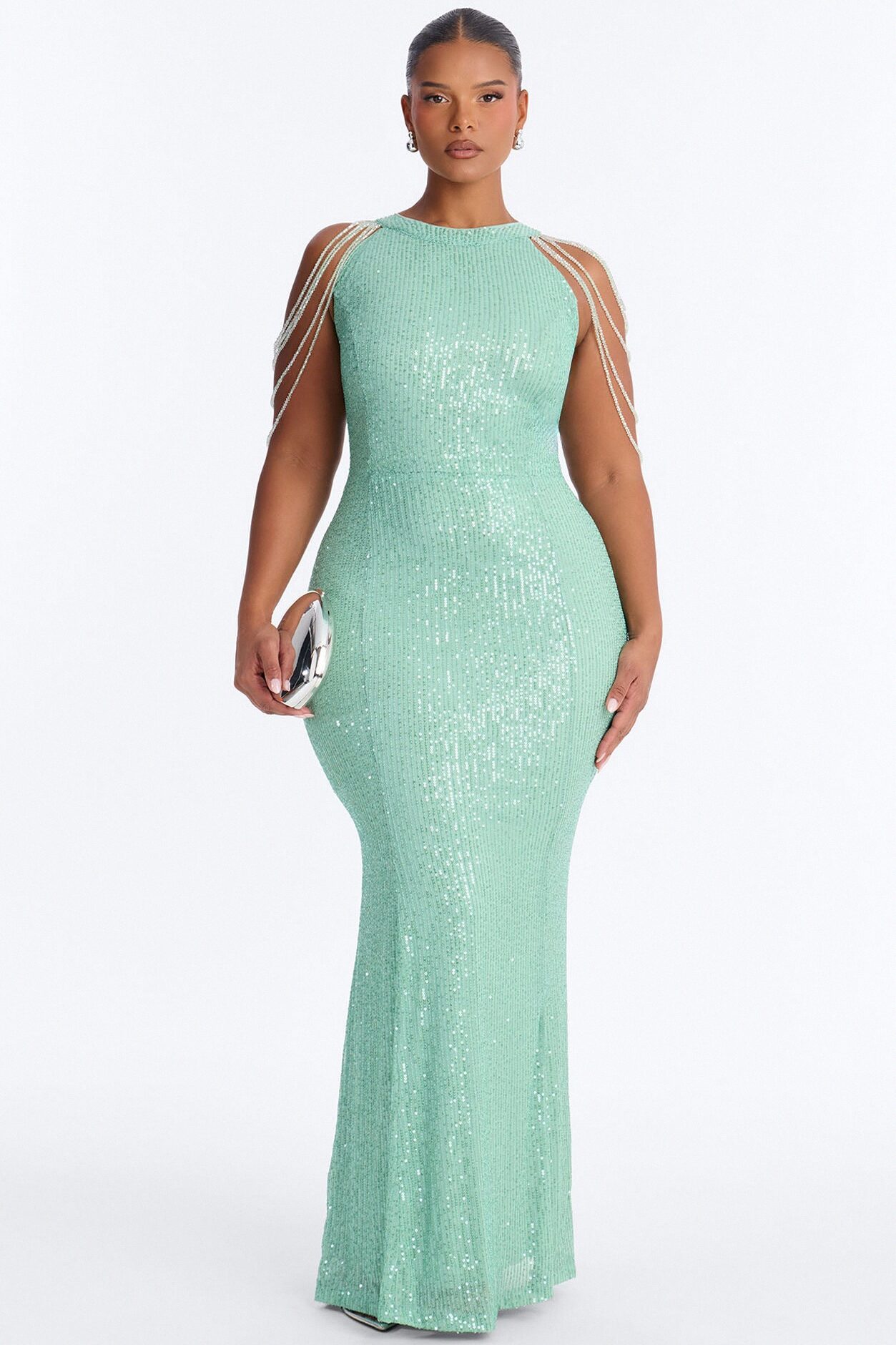 Diana Embellished Sequin Gown - Sage