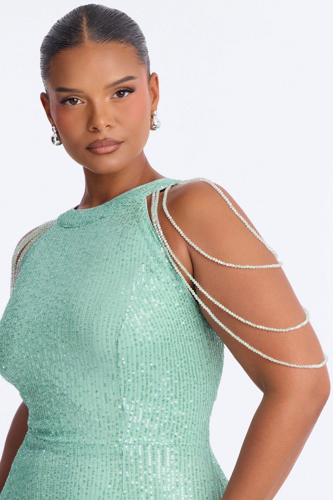 Diana Embellished Sequin Gown - Sage