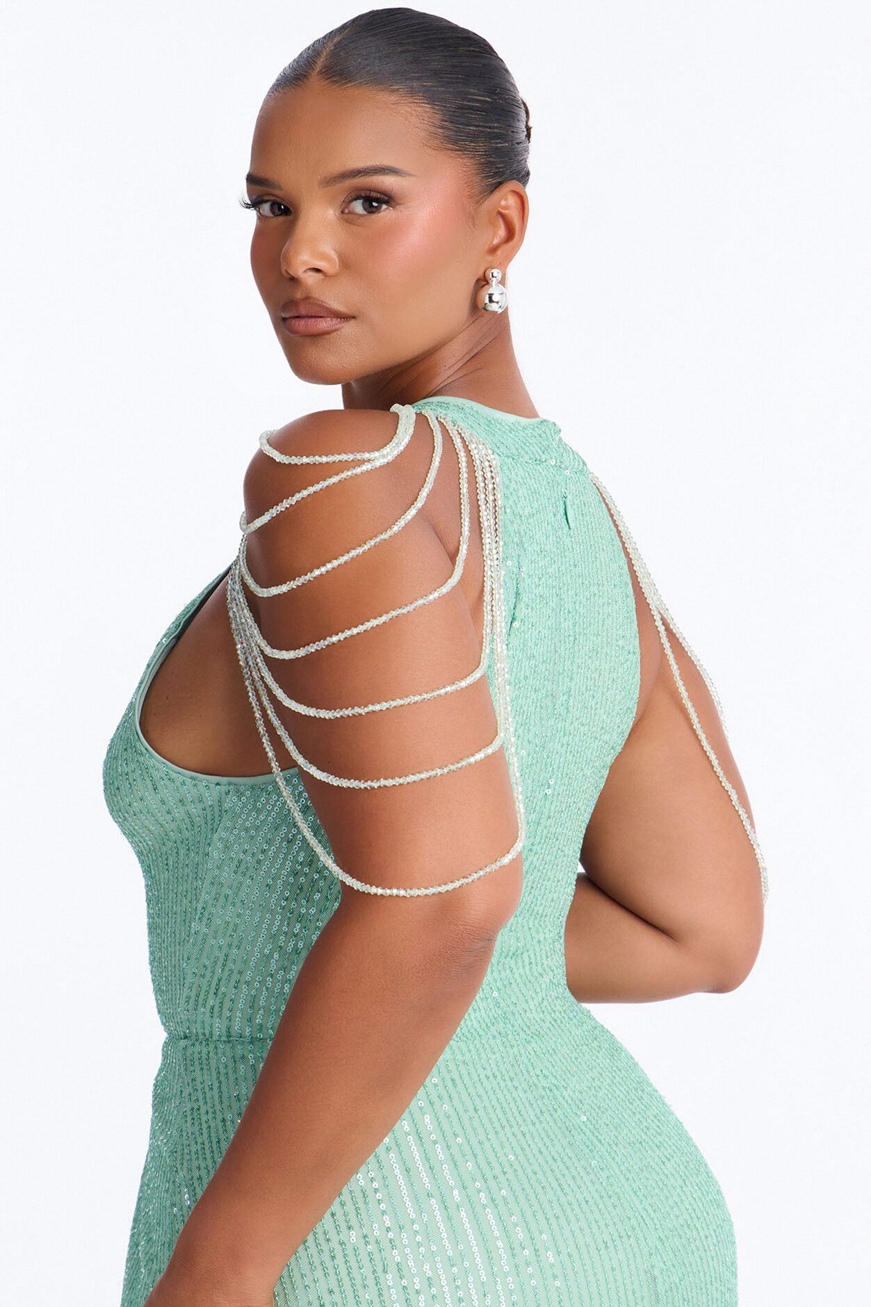 Diana Embellished Sequin Gown - Sage