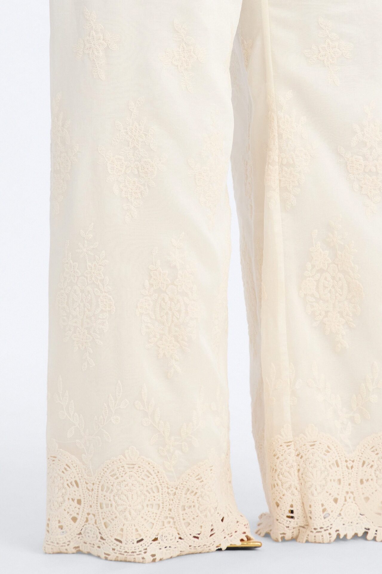 Adriane Embroidered Drawstring Wide Leg Pant - Ivory