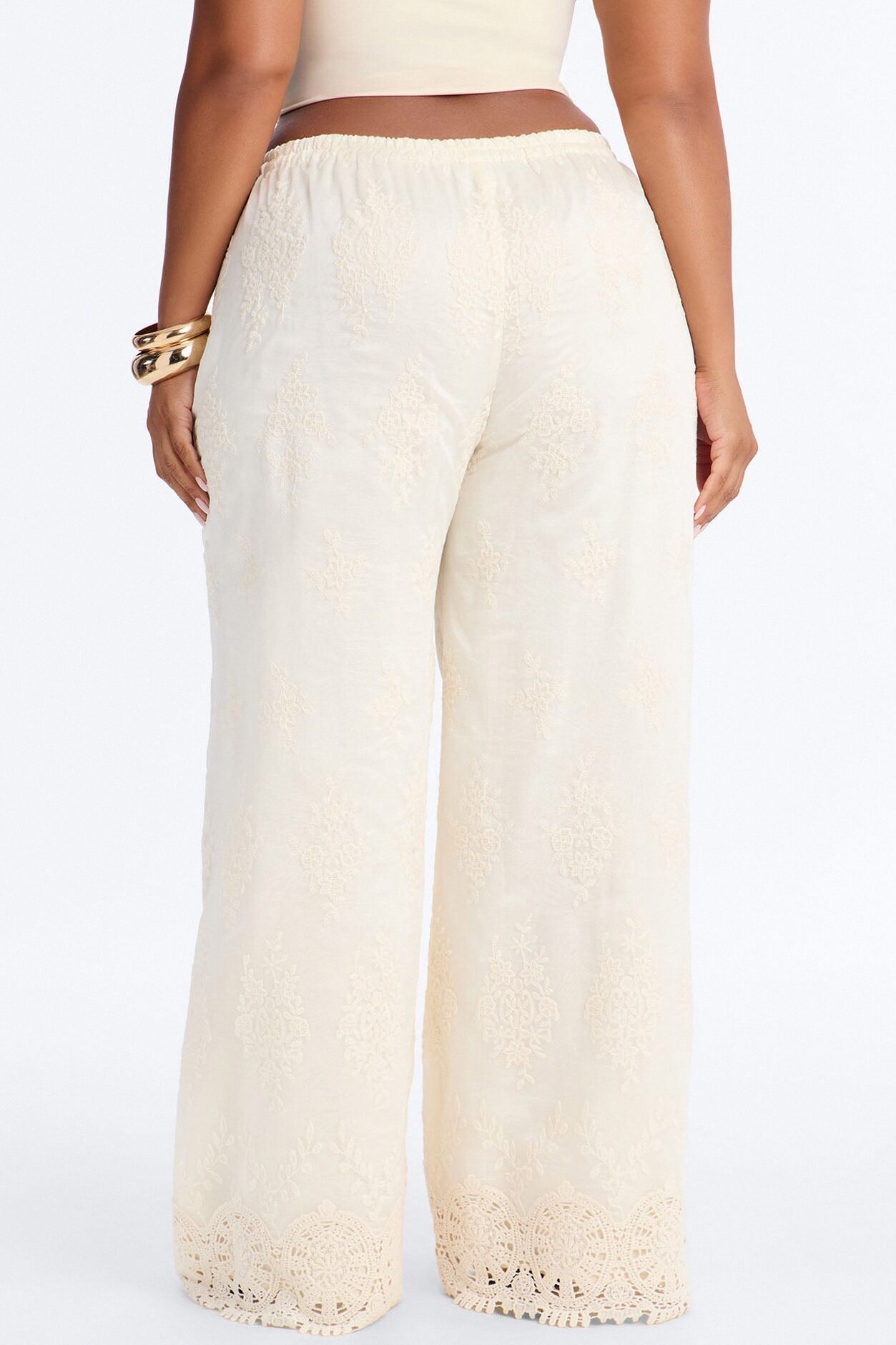 Adriane Embroidered Drawstring Wide Leg Pant - Ivory