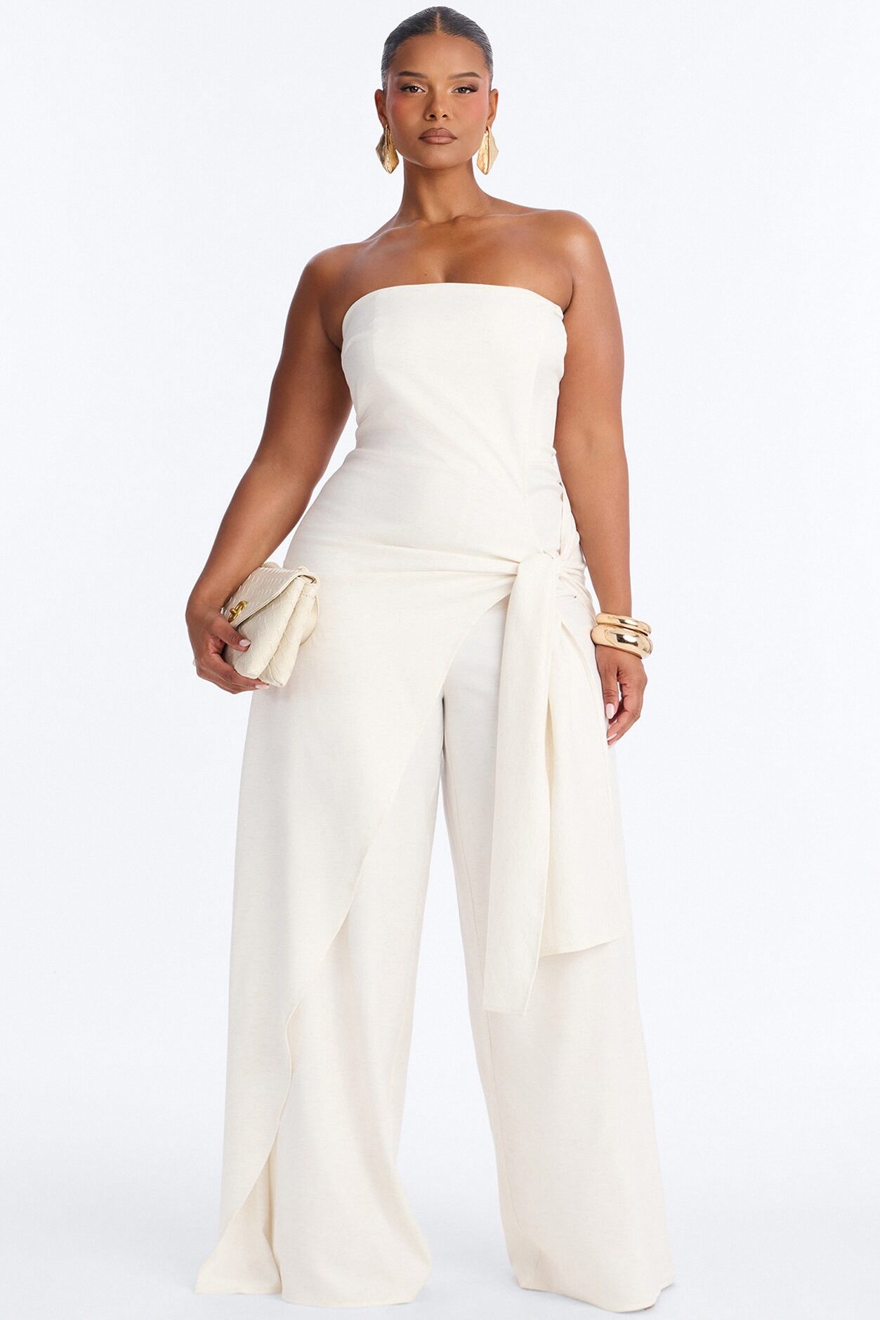 Cyynthia Draped Strapless Jumpsuit - Oatmeal