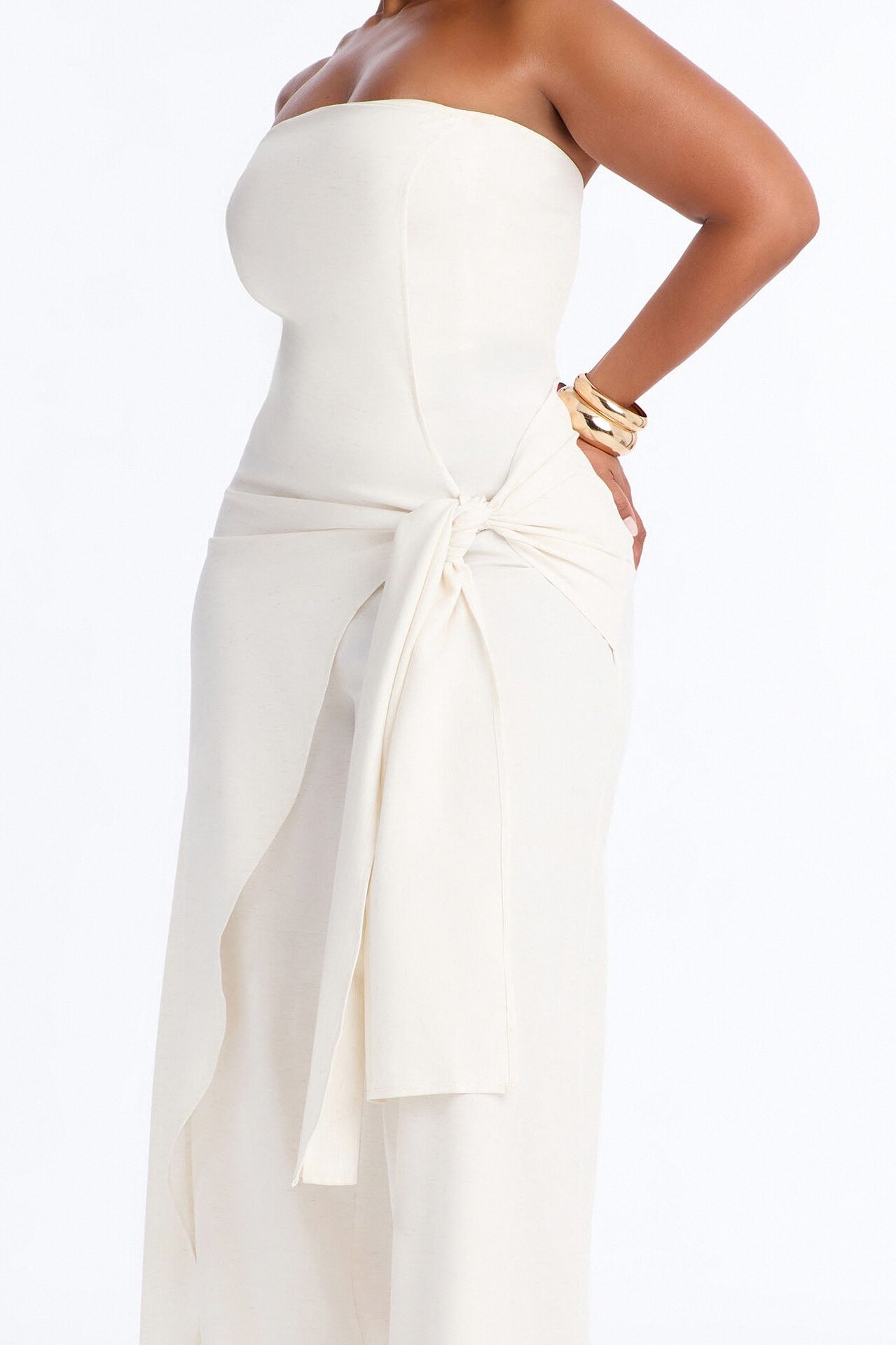 Cyynthia Draped Strapless Jumpsuit - Oatmeal