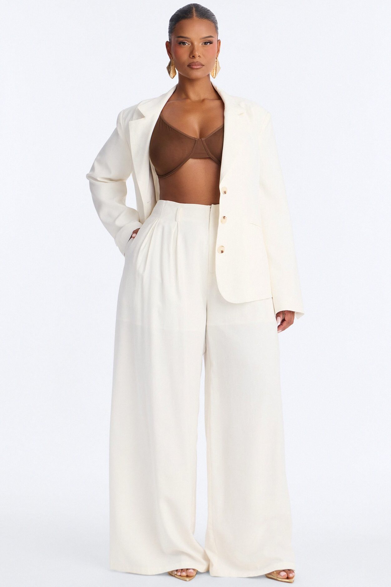 Elyse Linen Fitted Blazer - White