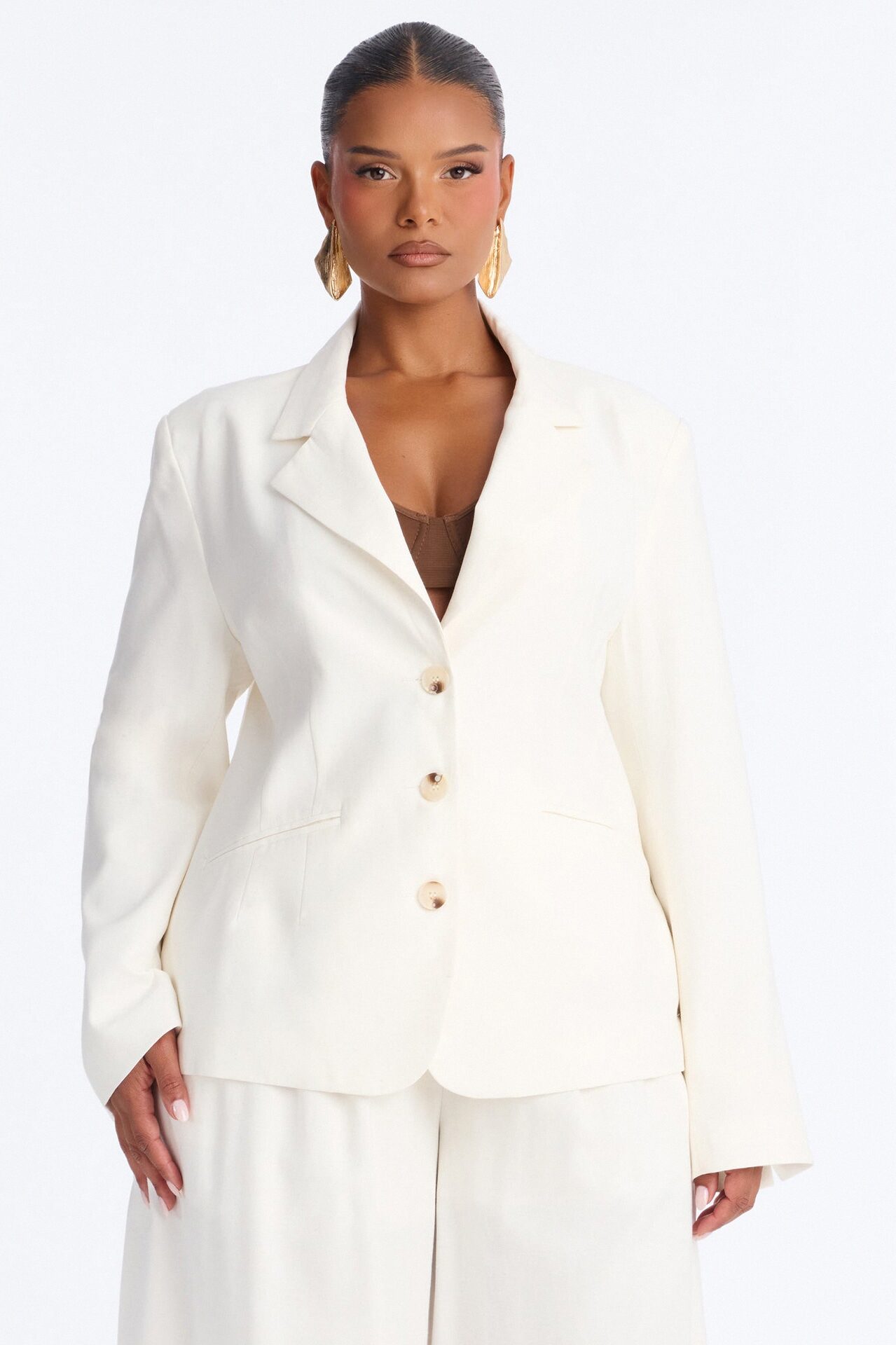 Elyse Linen Fitted Blazer - White