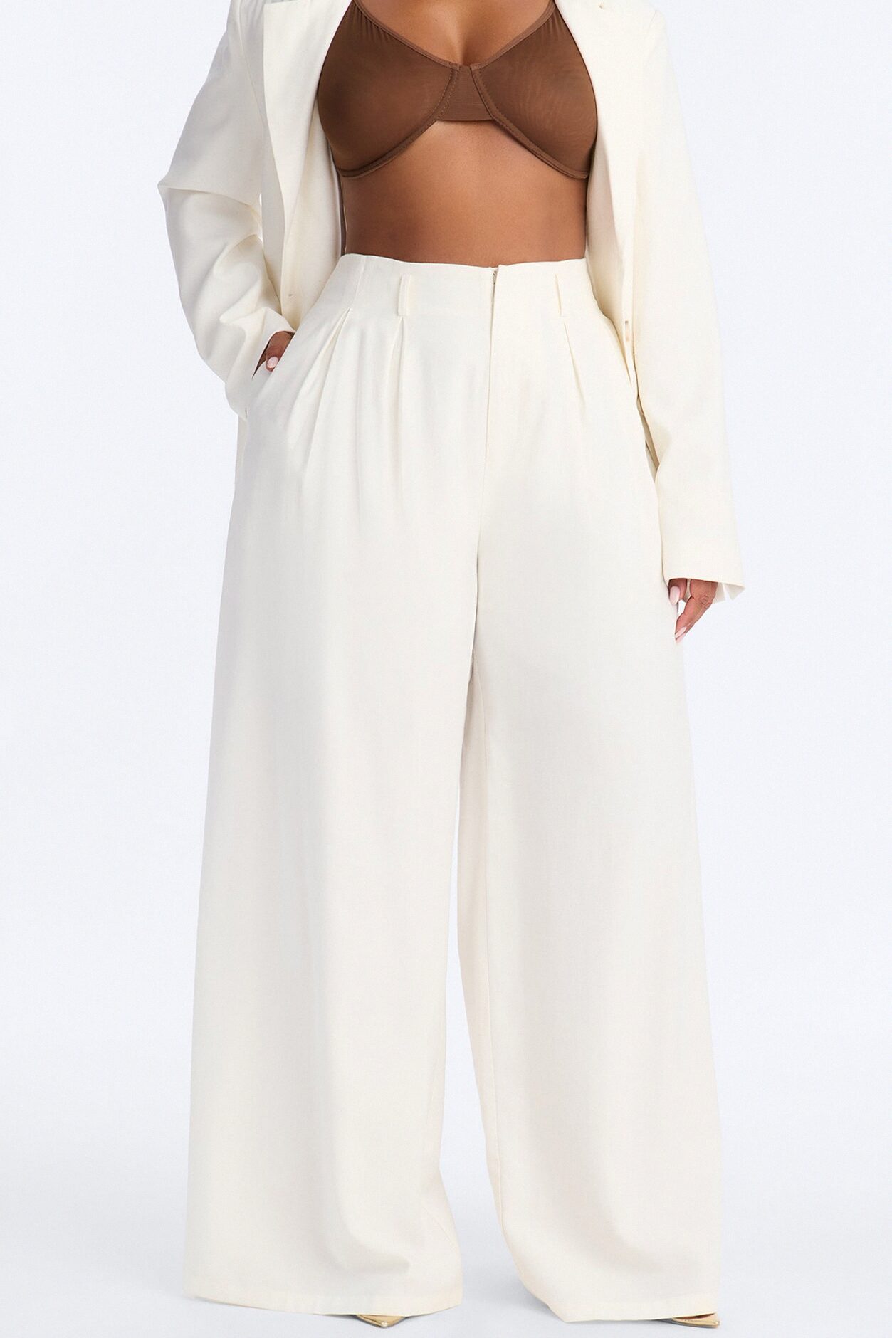 Elyse Linen High Rise Pleated Trousers - White