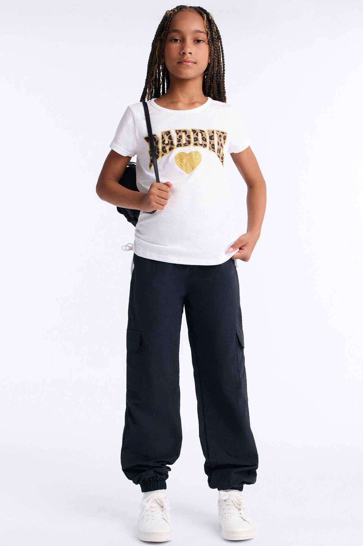 Mini Baddie Behavior Parachute Pant Set - White/Black