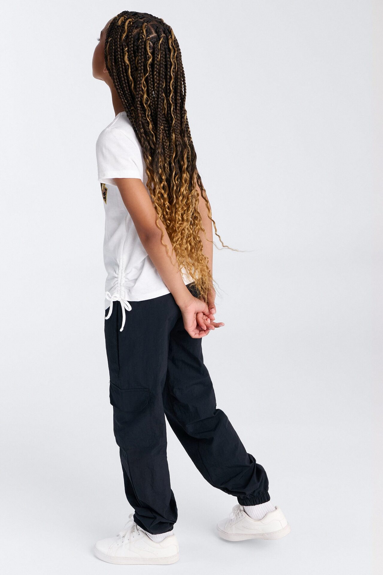 Mini Baddie Behavior Parachute Pant Set - White/Black