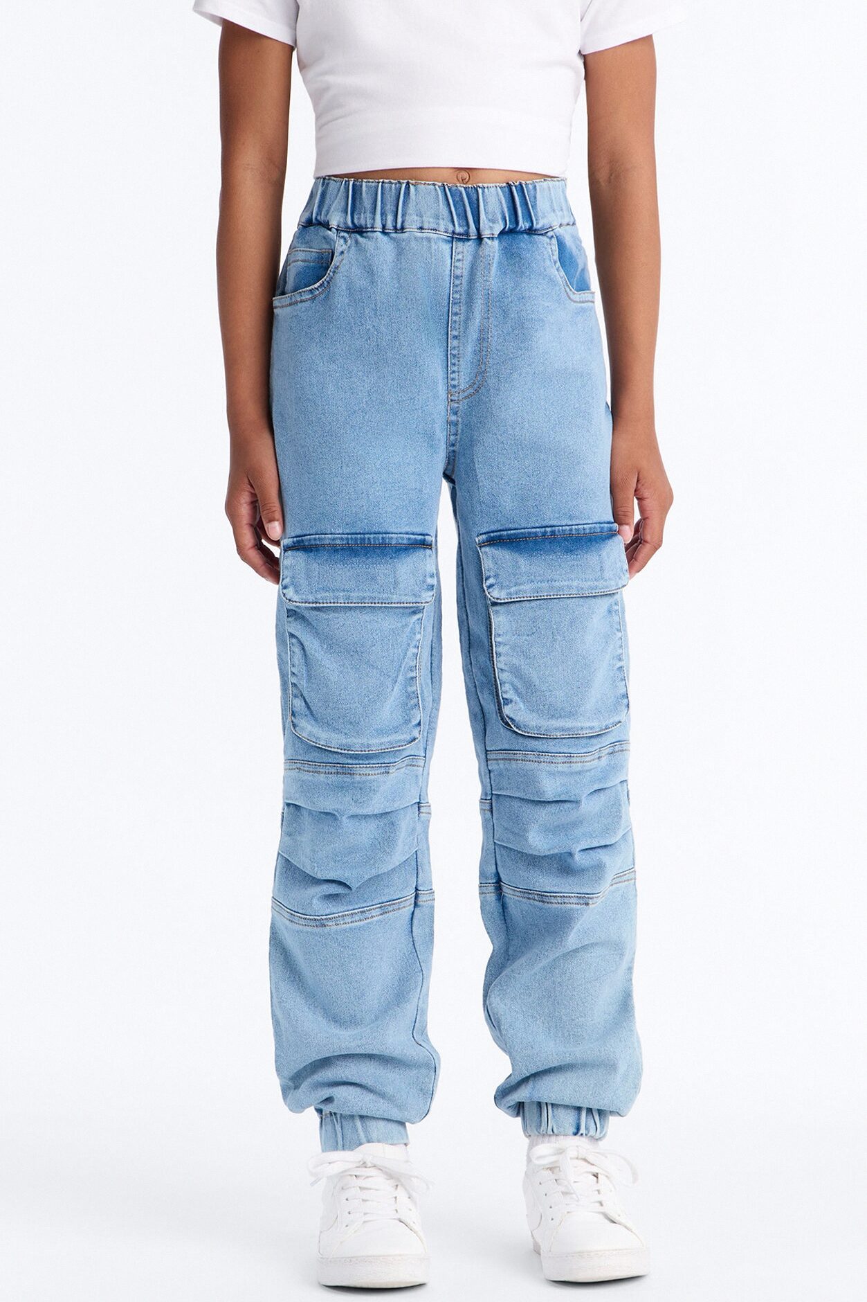 Mini Into It Cargo Denim Jogger - Light Wash