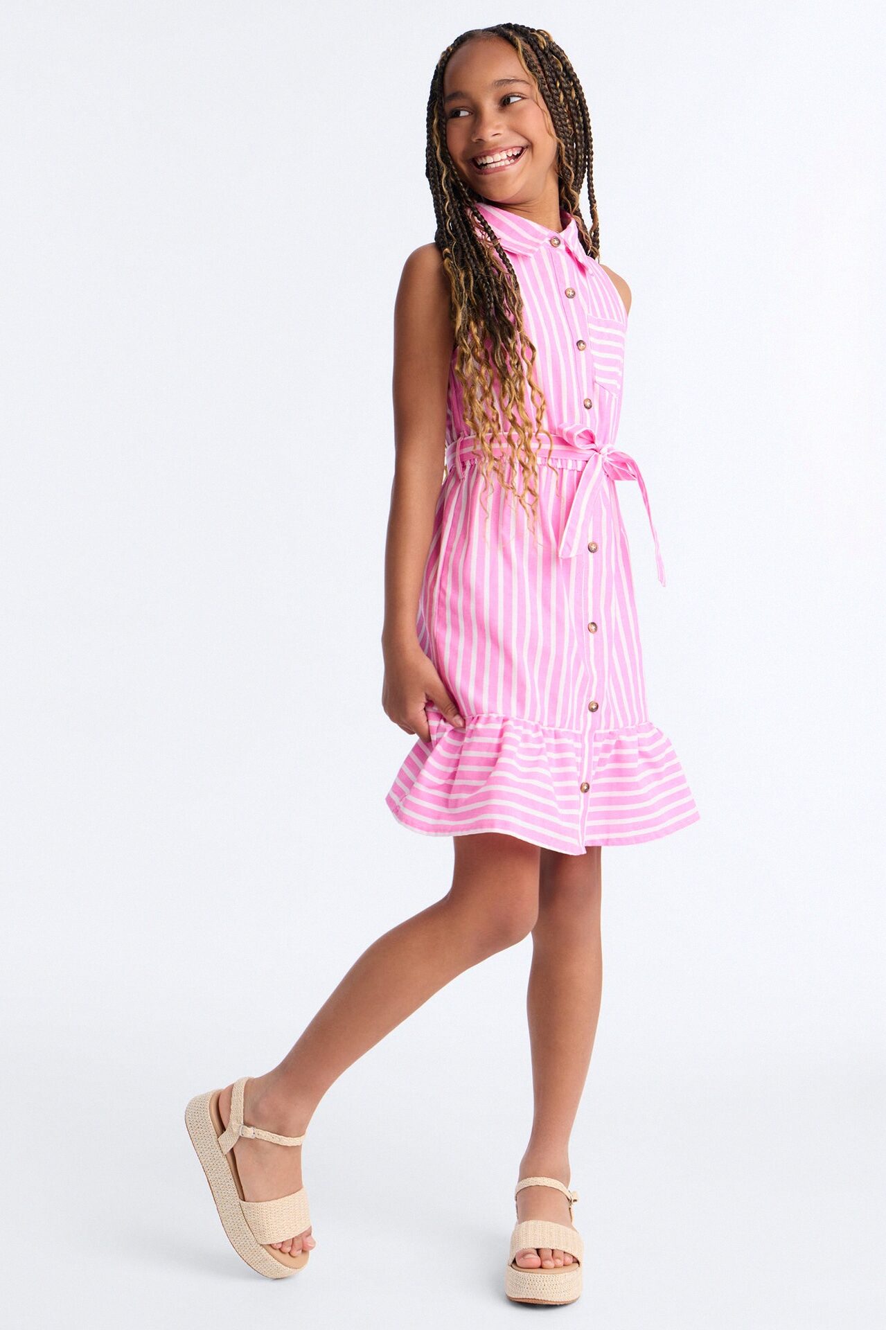 Mini You Are My Sunshine Sleeveless Shirt Dress - Pink/combo