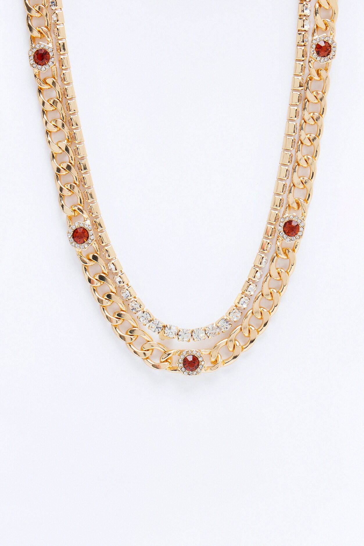 Hexagon Rhinestone Cuban Necklace Set - Gold