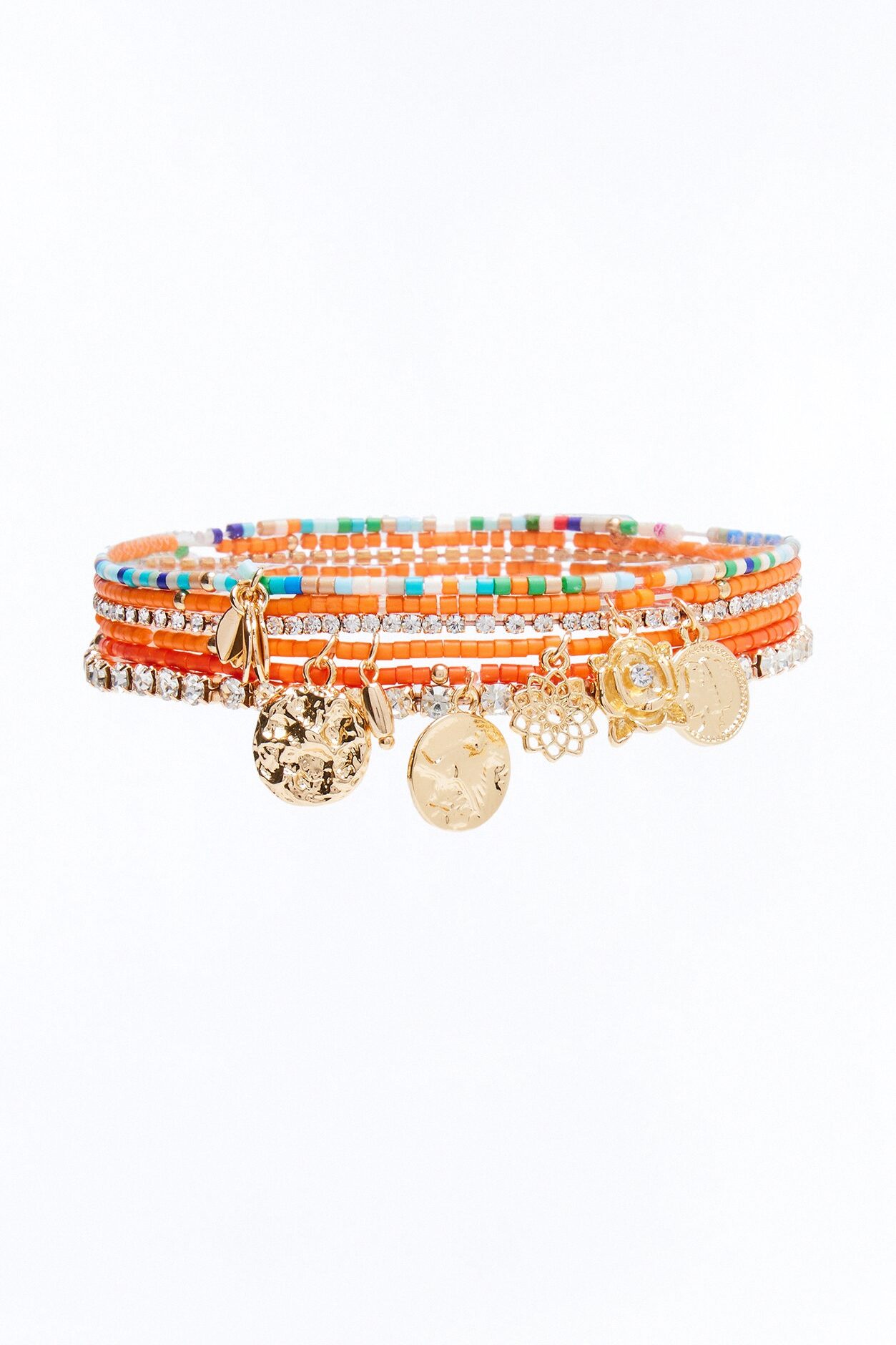 Everyday Balance 6 Piece Anklet Set - Orange/combo