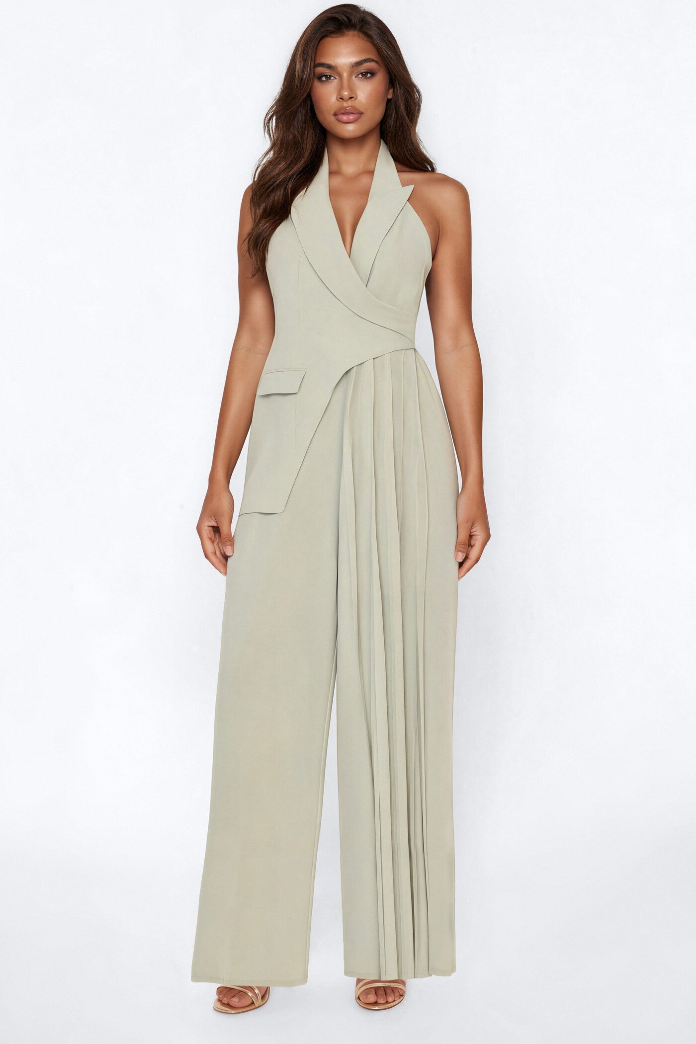 Amara Asymmetrical Draped Jumpsuit - Sage