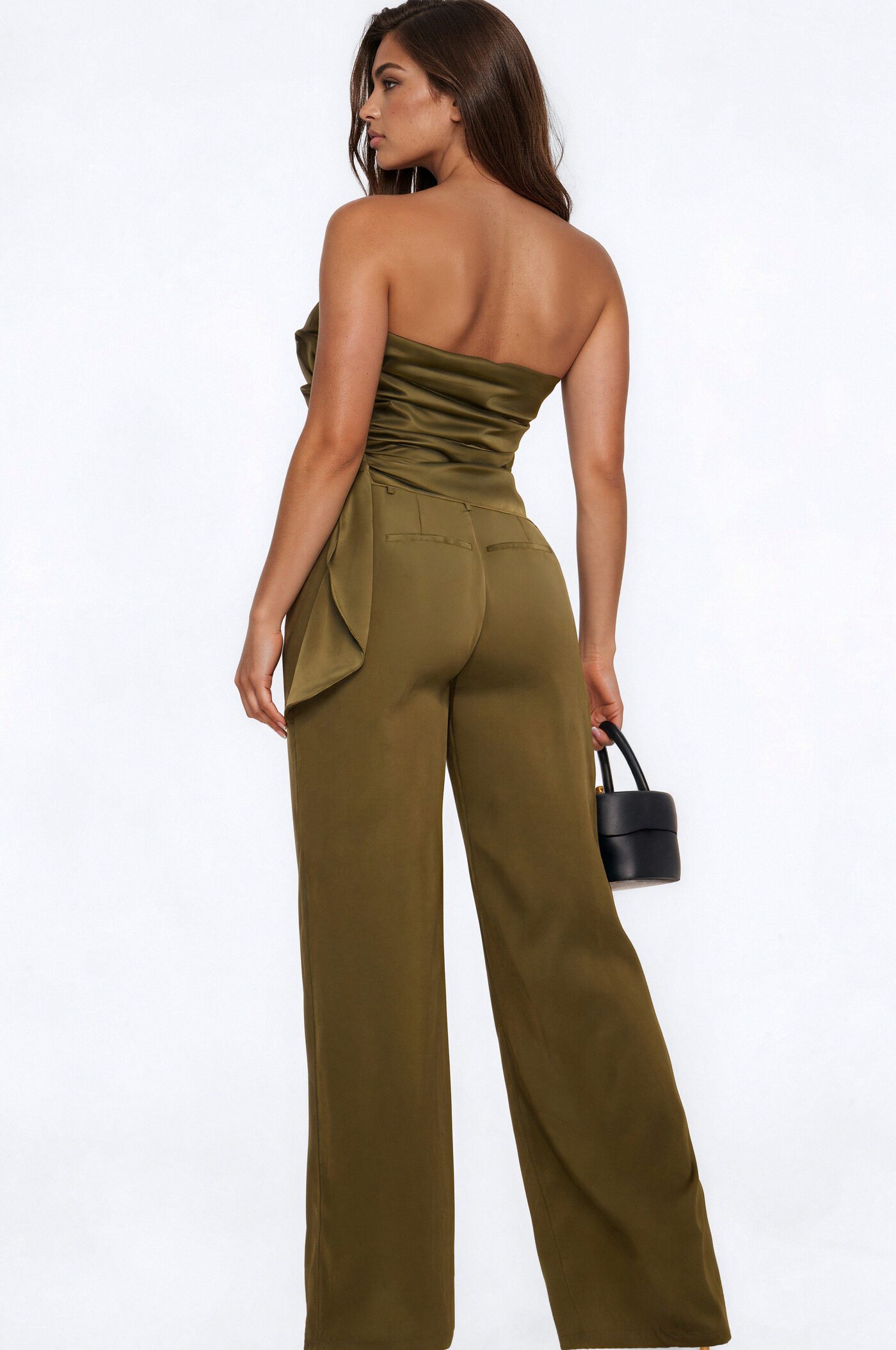 Effortless Strapless Satin Pant Set - Olive