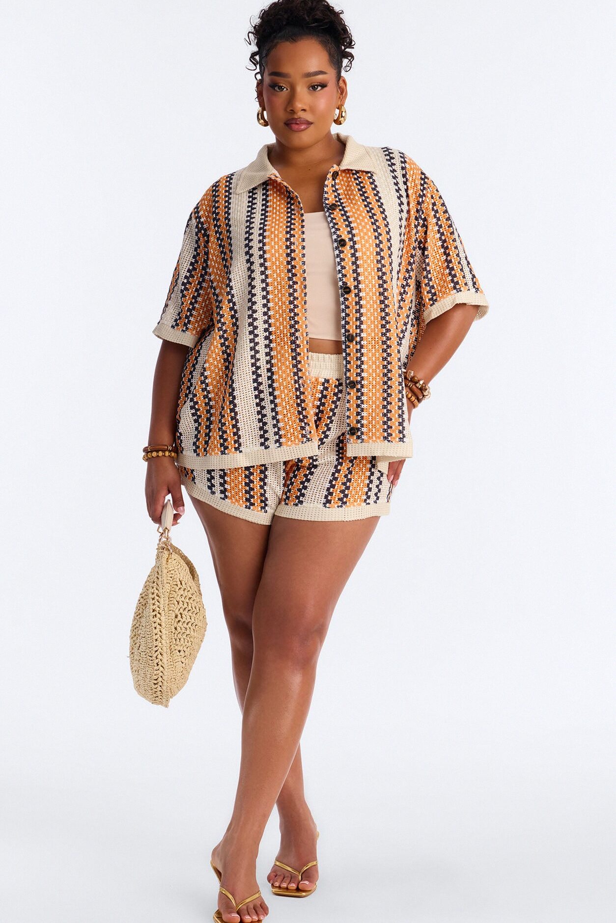 Coastal Threads Crochet Short Set - Orange/combo