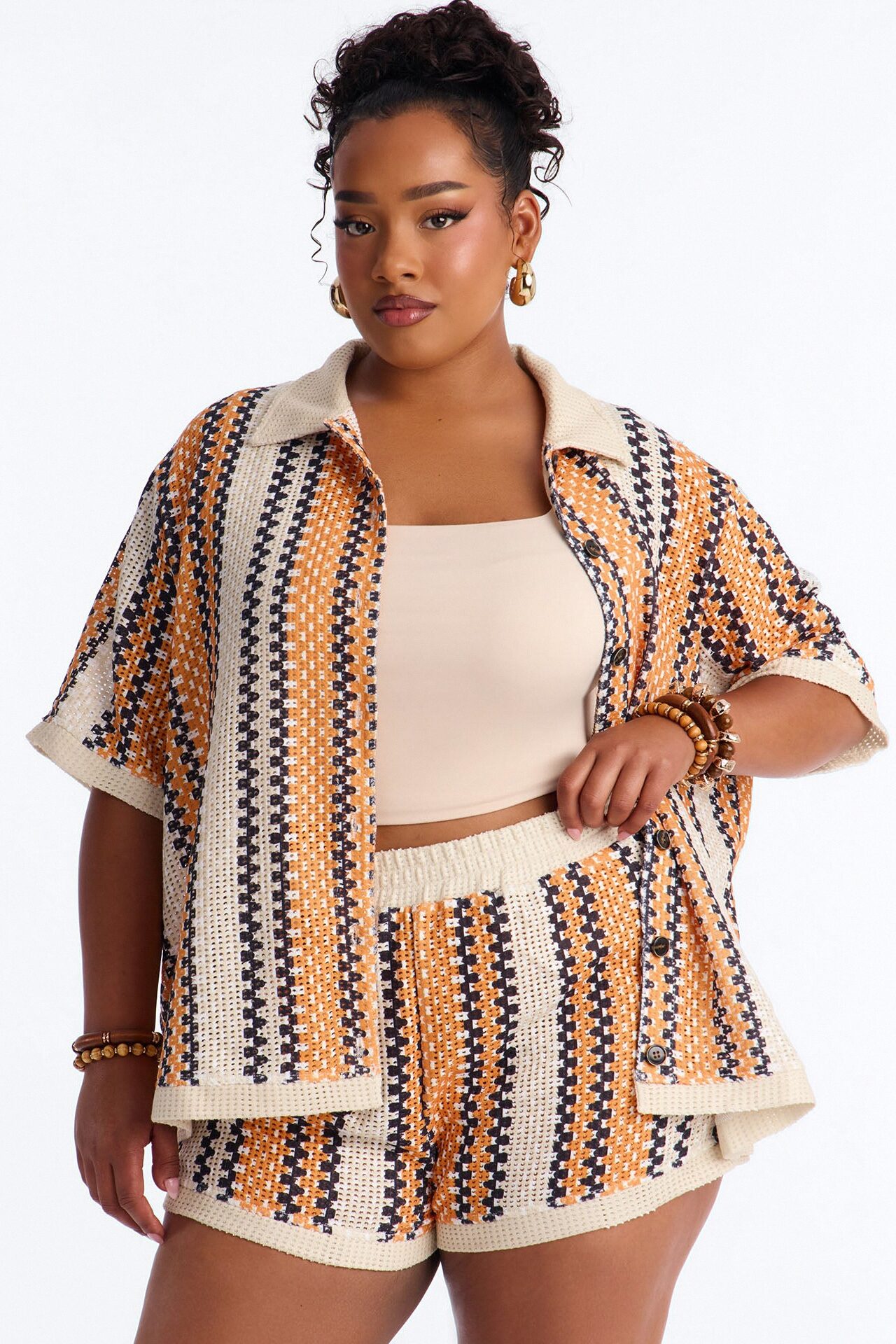Coastal Threads Crochet Short Set - Orange/combo