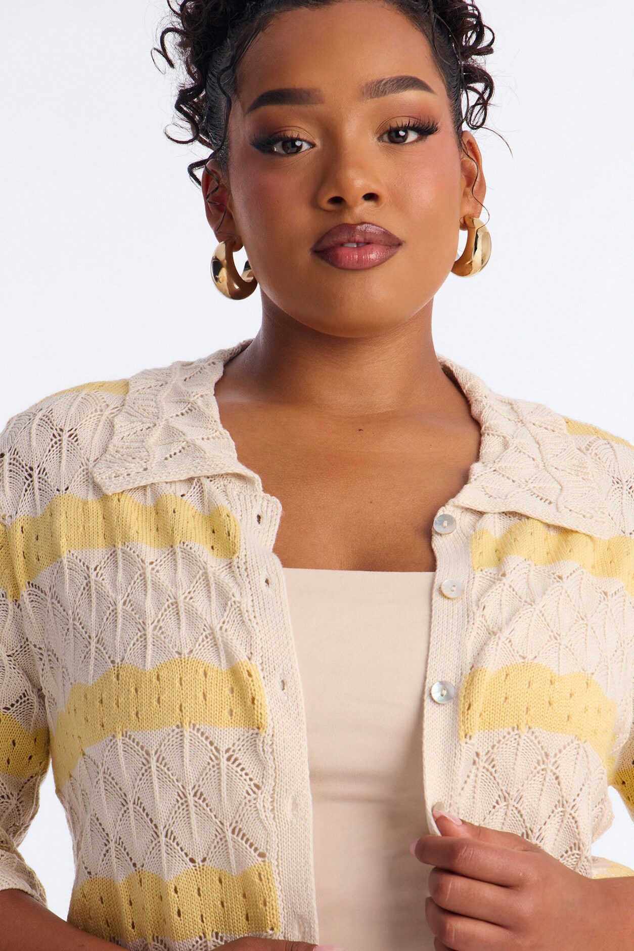 Afternoon Breeze Striped Collared Crochet Top - Yellow/combo