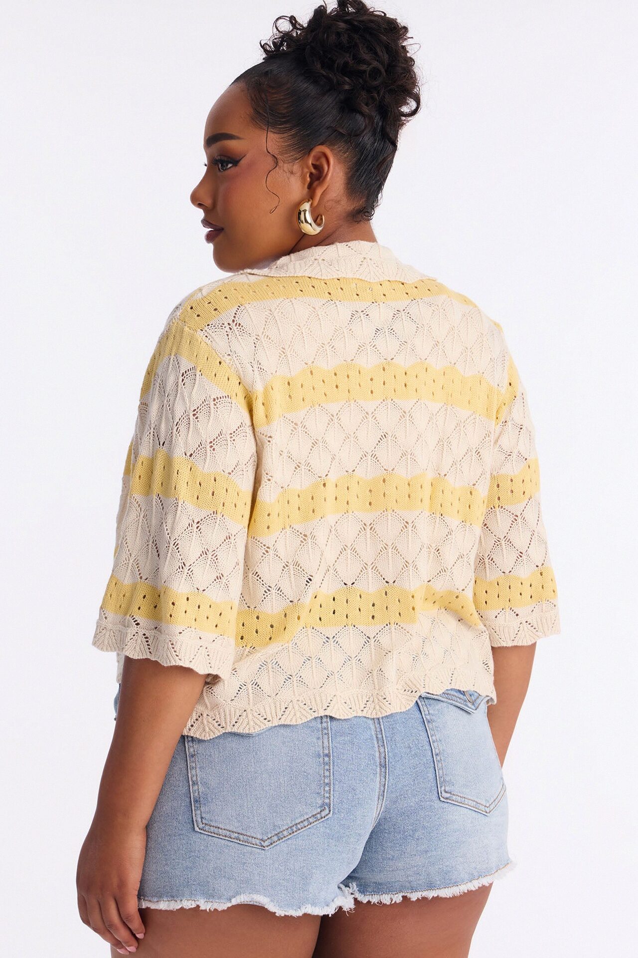 Afternoon Breeze Striped Collared Crochet Top - Yellow/combo