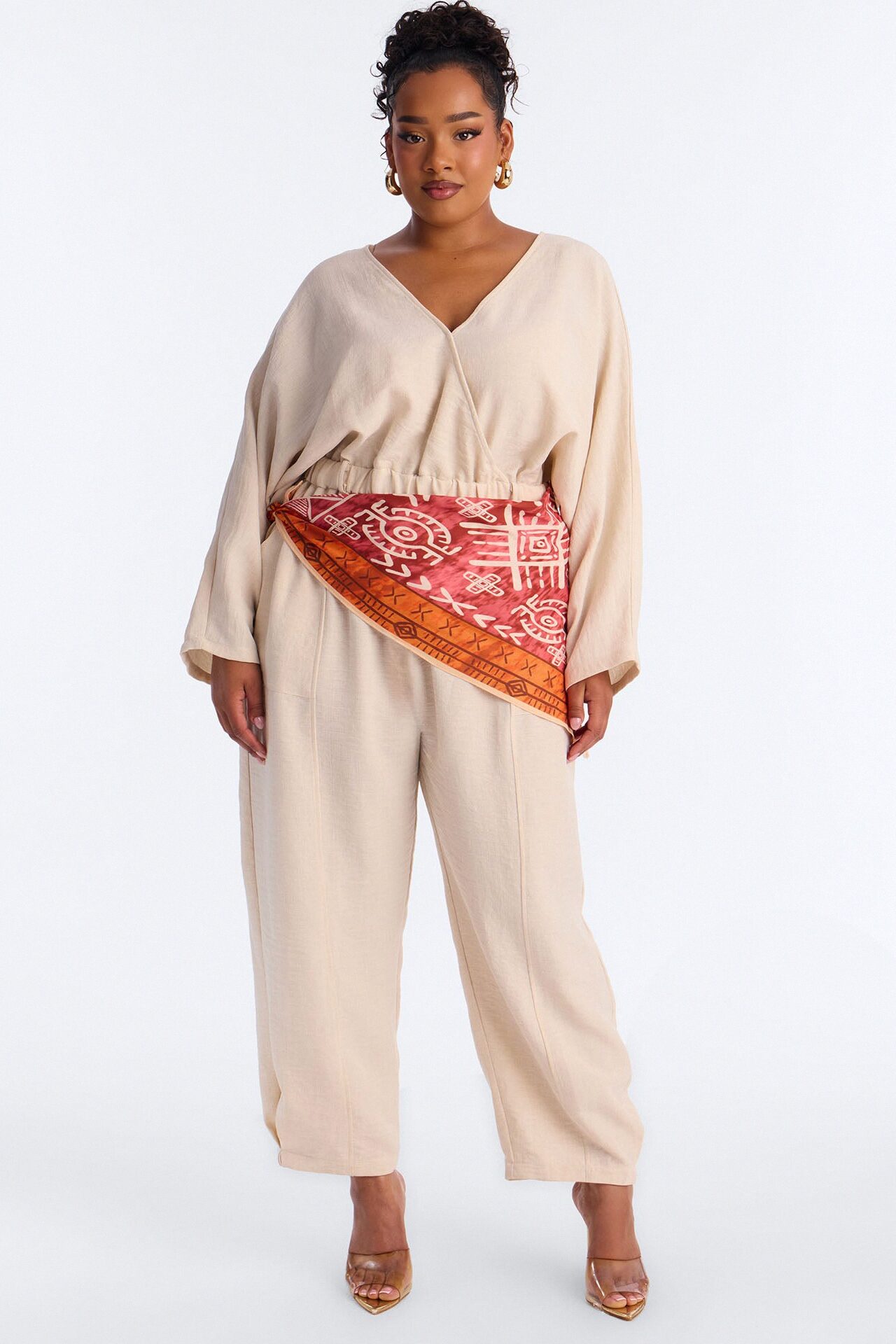Winnie 2 Piece Waist Scarf Jumpsuit - Natural