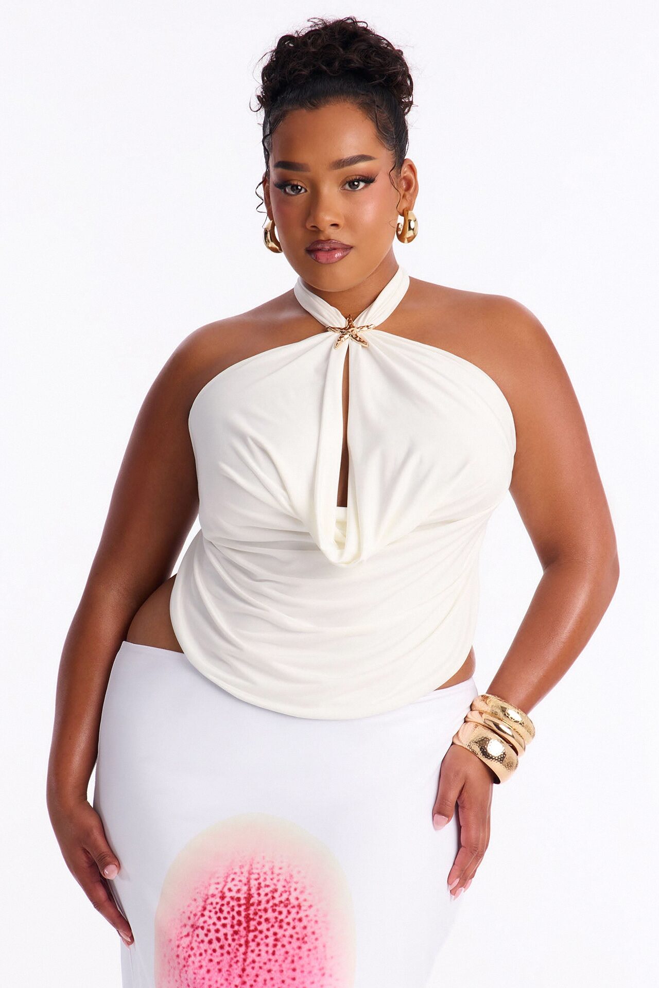 Starfish Sands Backless Cowl Halter Top - White