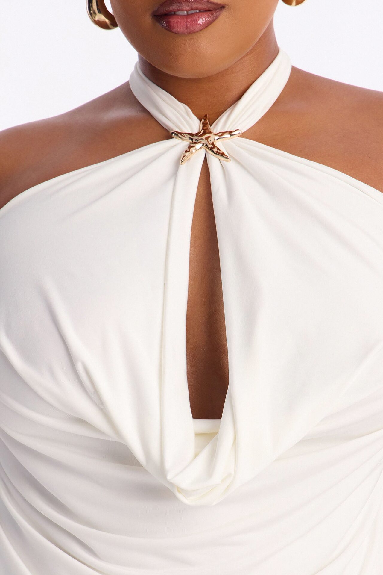Starfish Sands Backless Cowl Halter Top - White