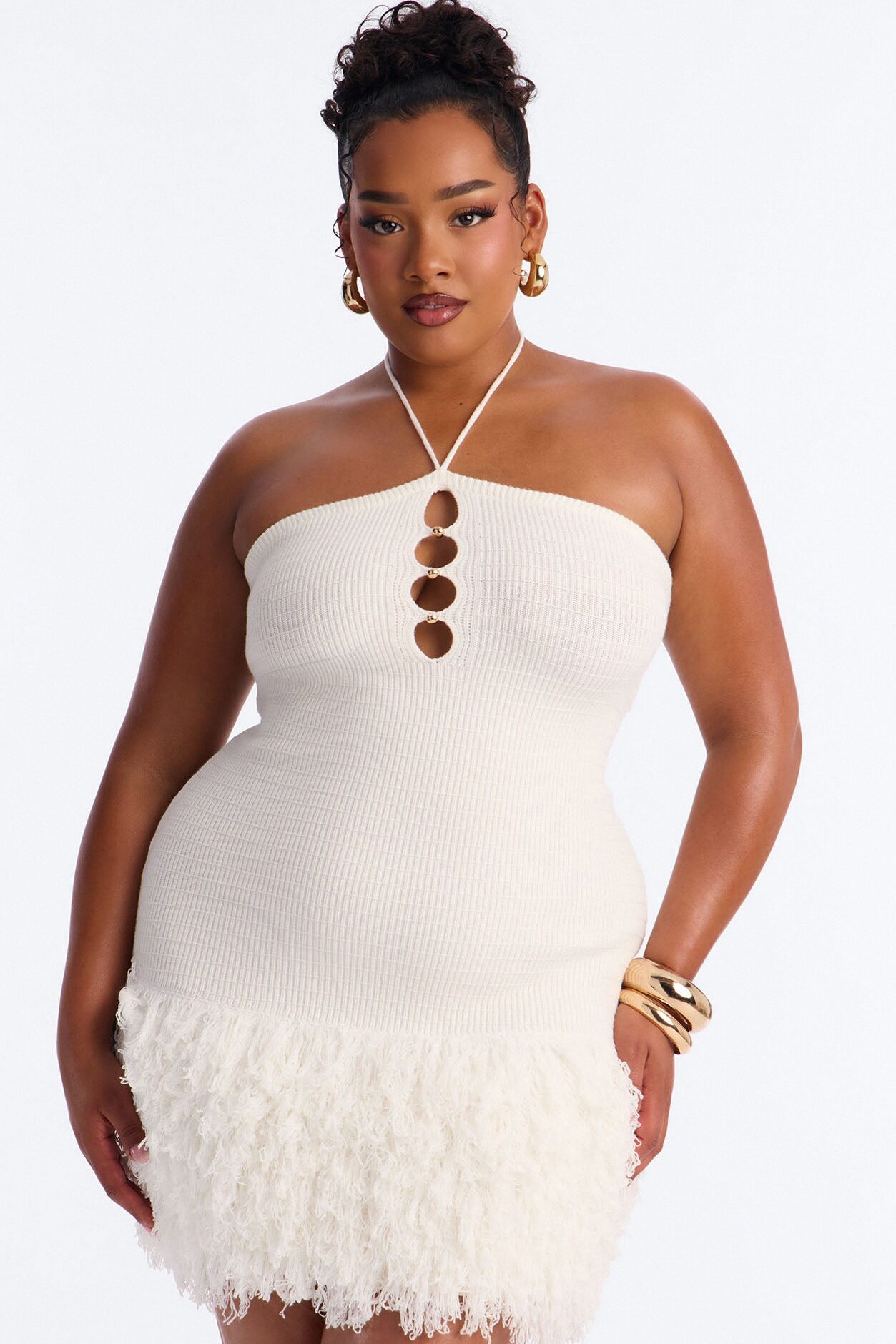 Zadie Sleeveless Fringe Sweater Mini Dress - White