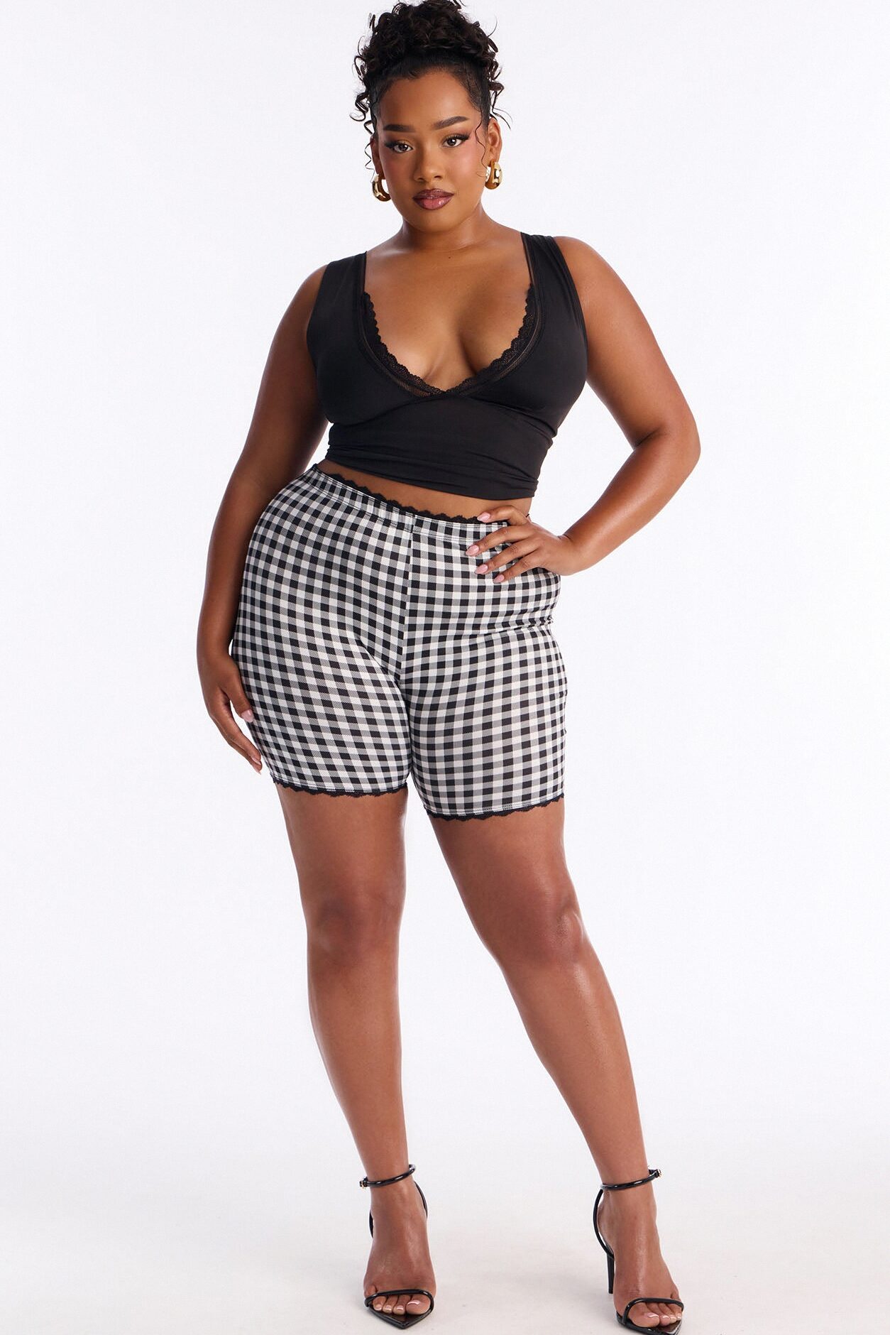 Florentina Lace Trim Biker Short - Black