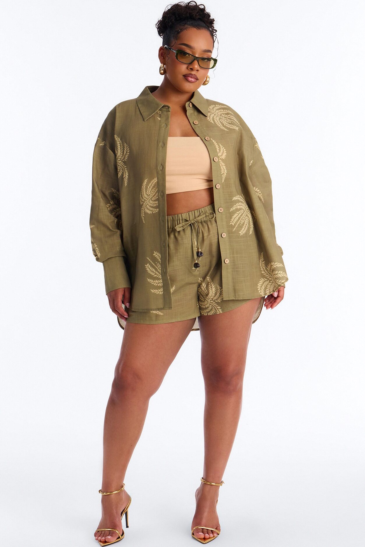 Palm Paradise Linen Short Set - Olive