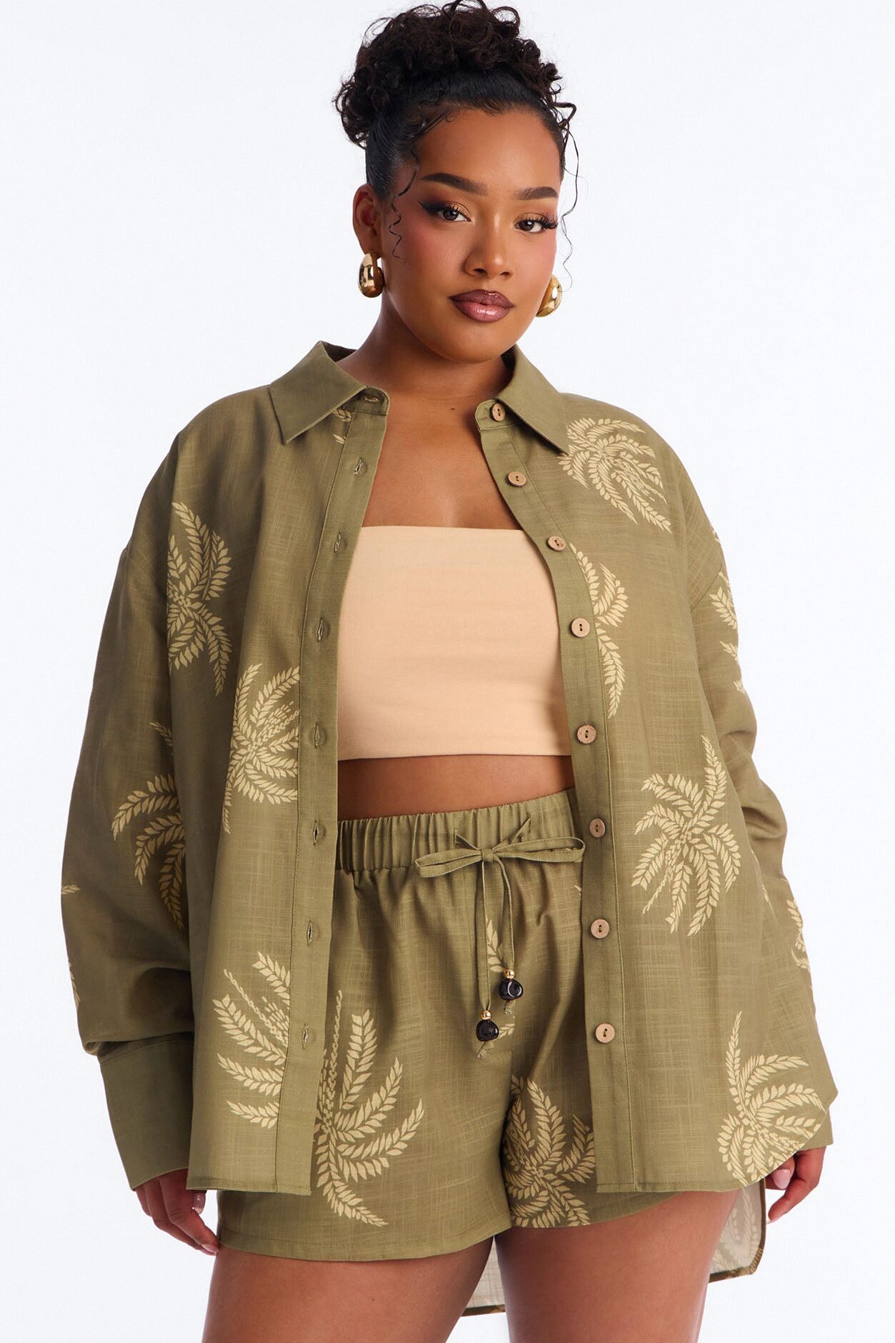 Palm Paradise Linen Short Set - Olive